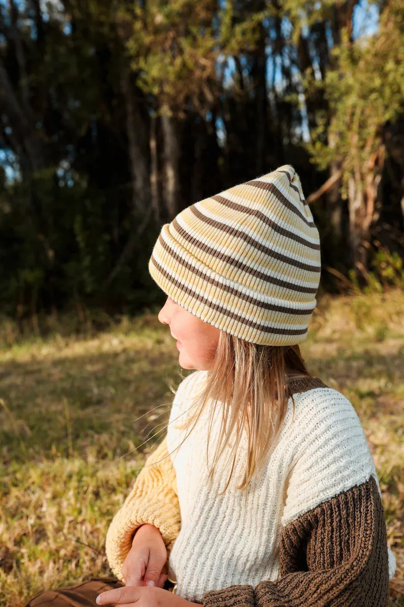 Knitted Stripe Beanie Clay Lime