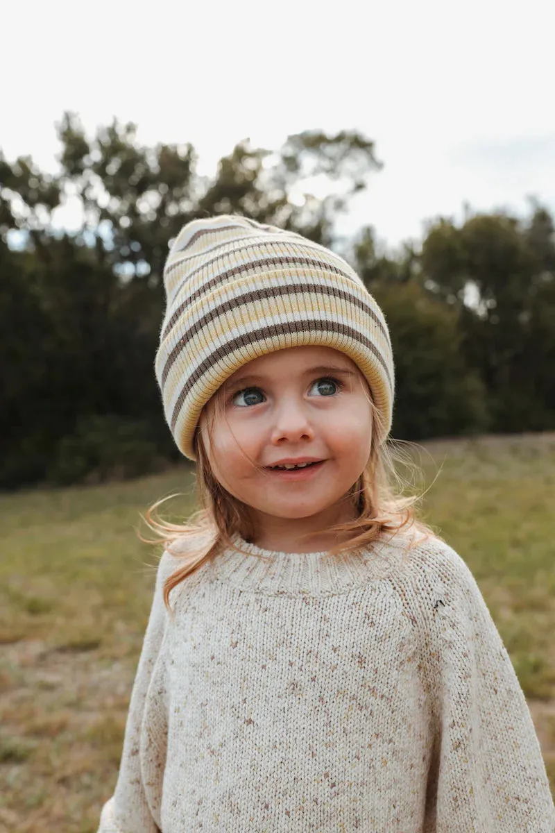 Knitted Stripe Beanie Clay Lime