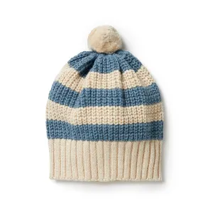Knitted Stripe Hat - Bluestone