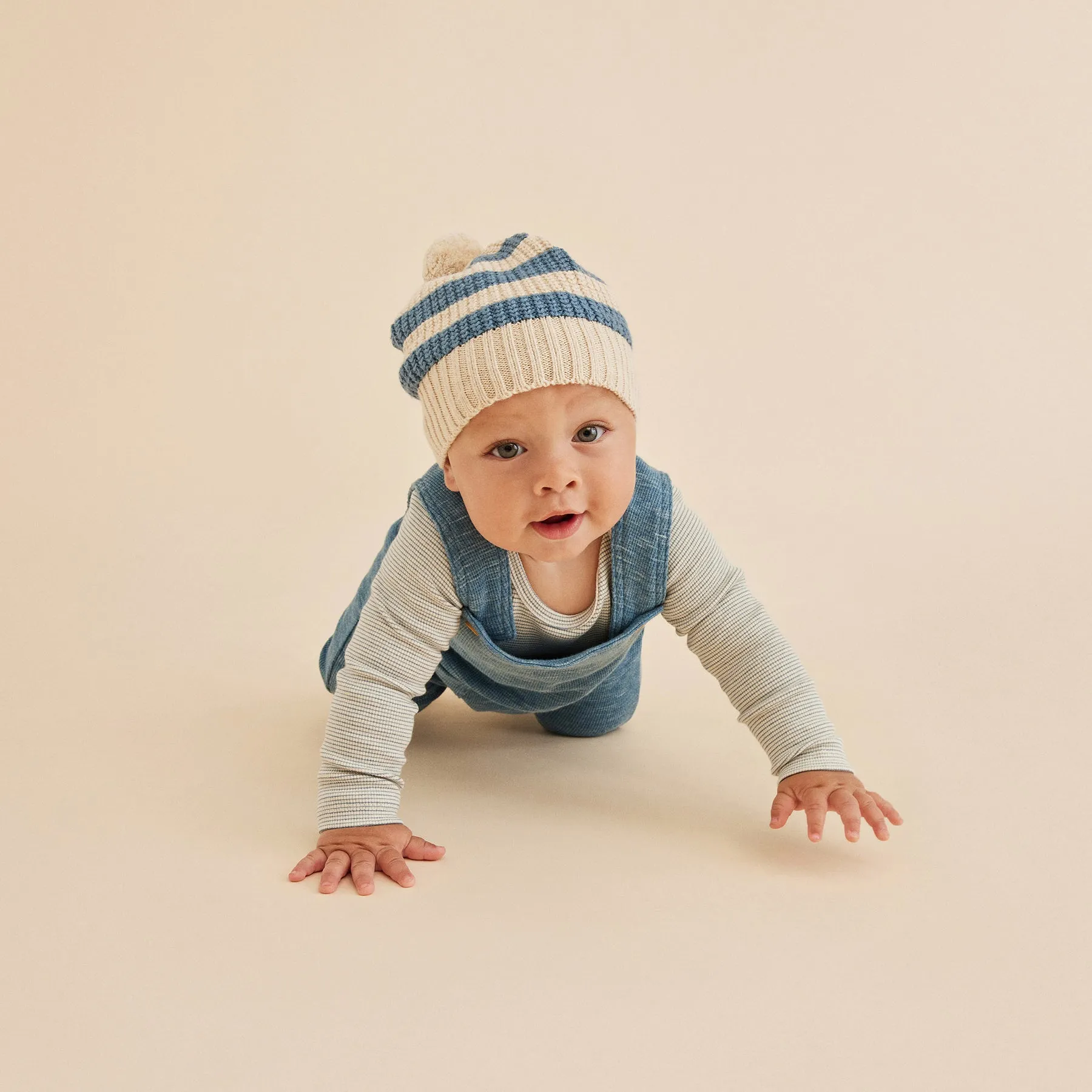 Knitted Stripe Hat - Bluestone