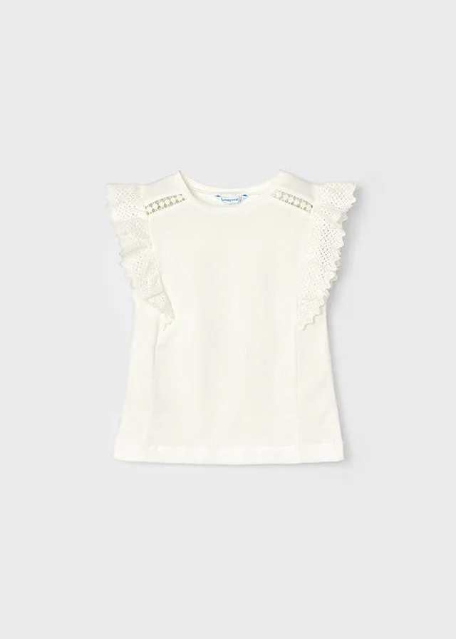Lace Ruffle Sleeve Tank, Natural, 3082