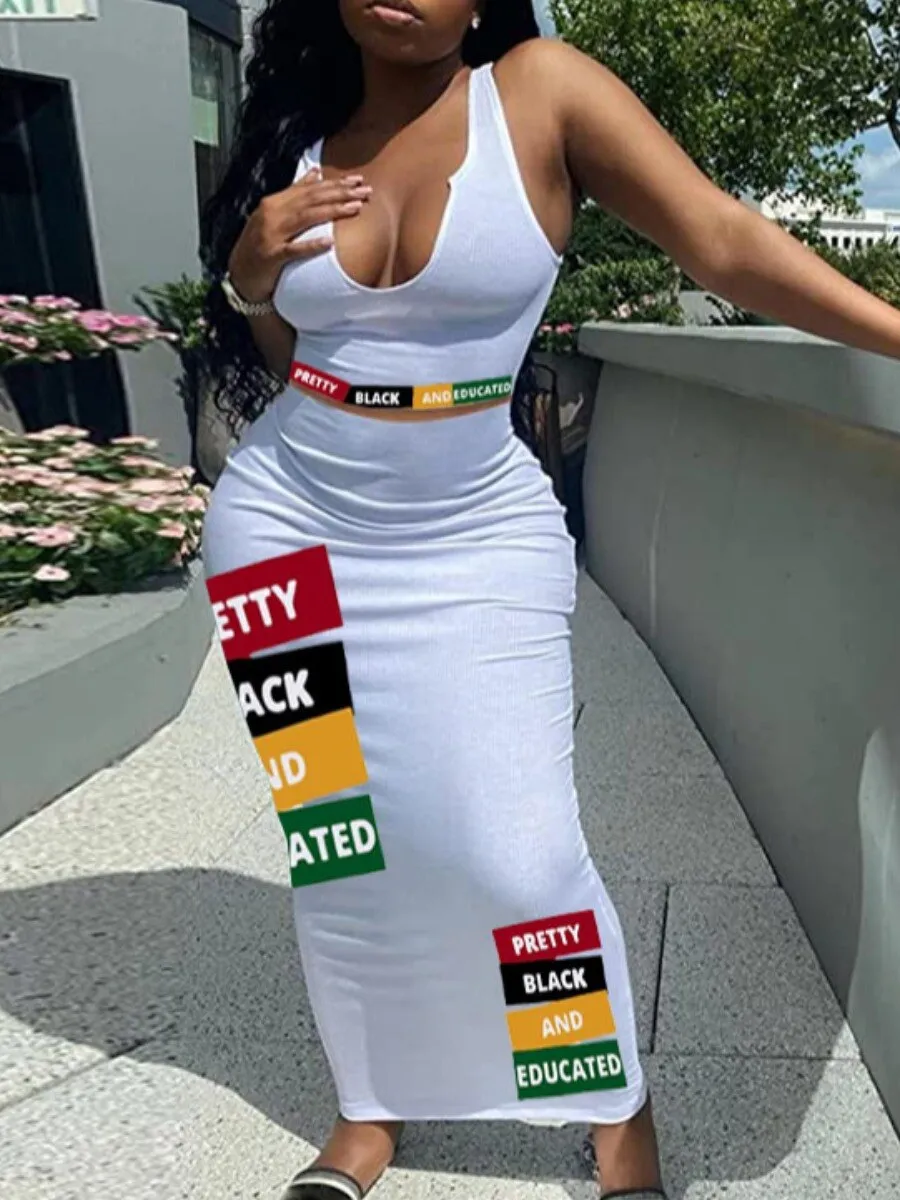 Letter print Two-piece Long Skirt Set