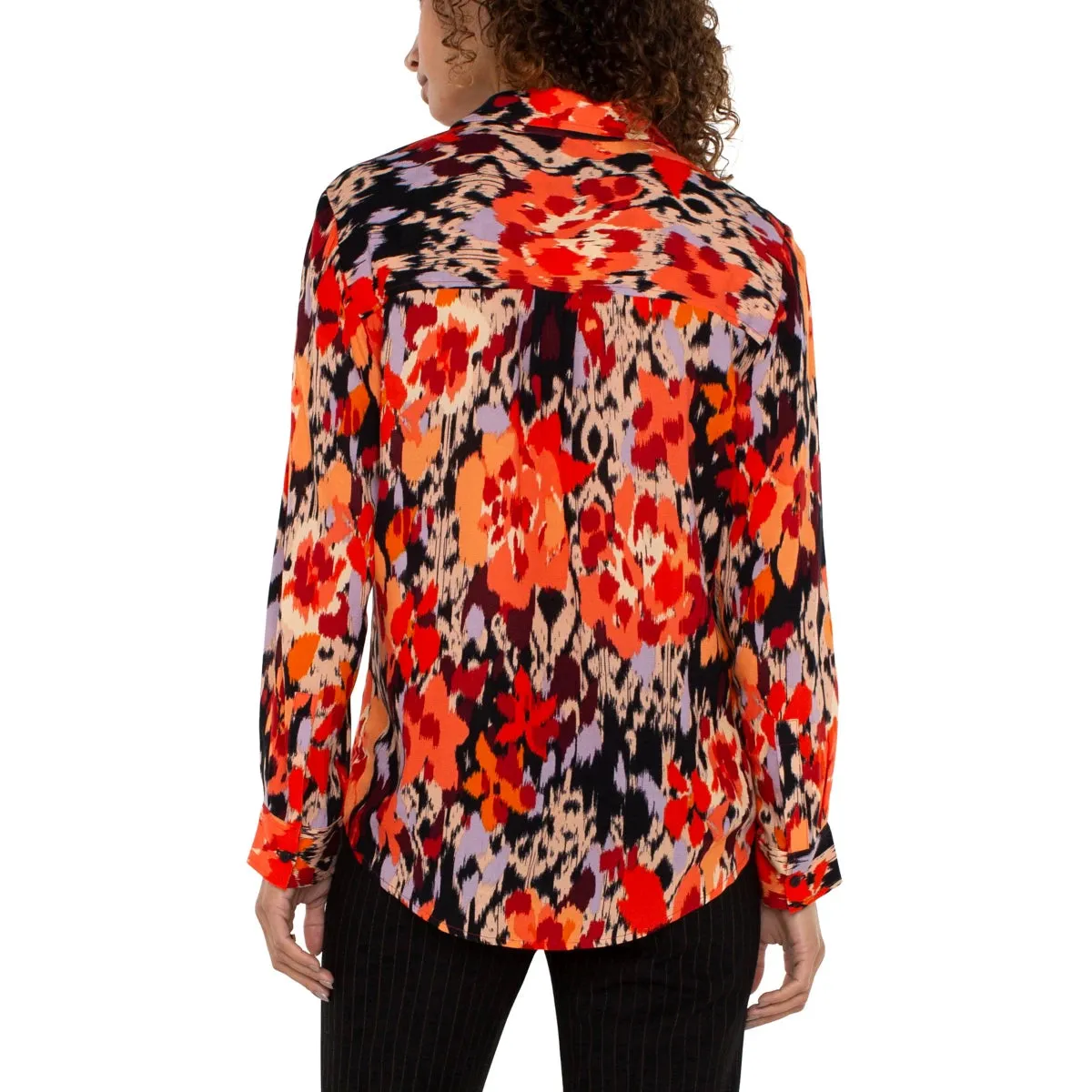 Liverpool Long Sleeve Button Front Woven Shirt - Burnt Orange Floral