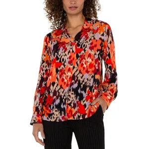 Liverpool Long Sleeve Button Front Woven Shirt - Burnt Orange Floral