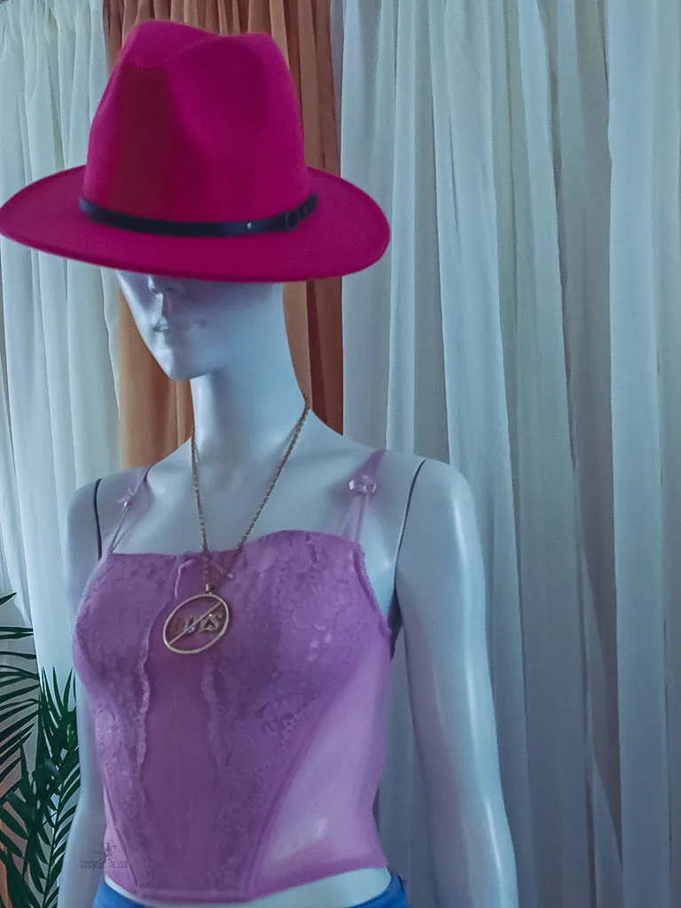 Londyn Fedora Wide Brimmed Hat (Pink/Red)