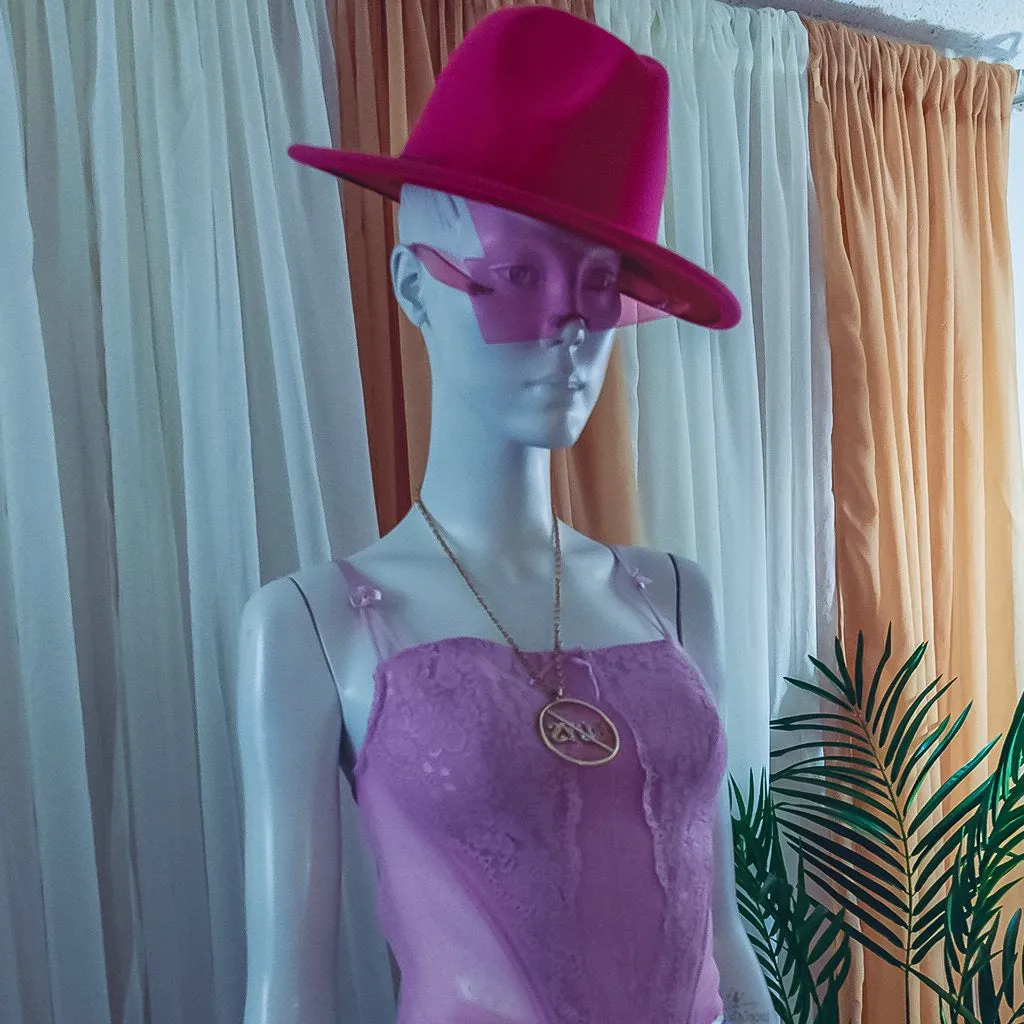 Londyn Fedora Wide Brimmed Hat (Pink/Red)