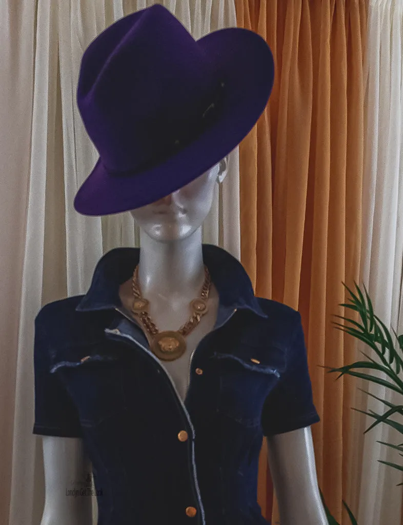 Londyn Fedora Wide Brimmed Hat (Plum/Red
