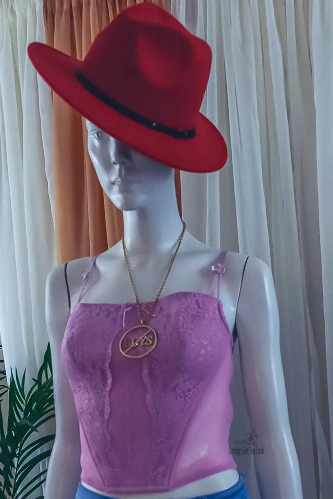 Londyn Fedora Wide Brimmed Hat (Red/Black)