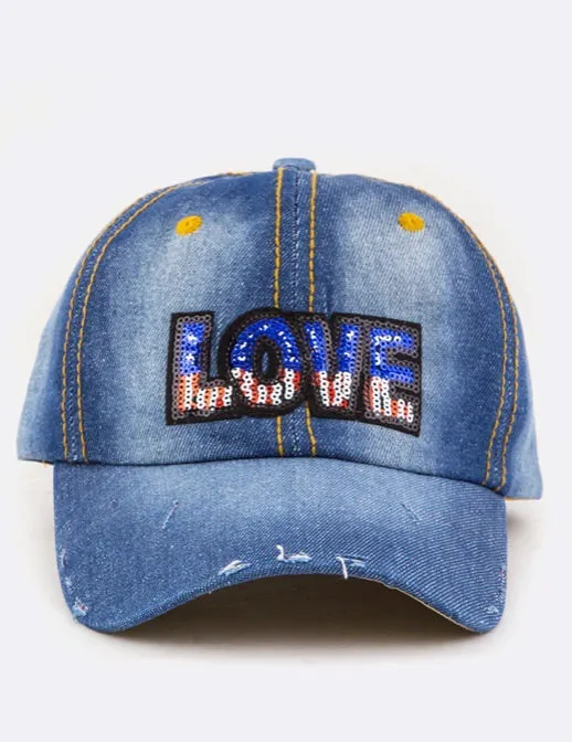 “Love” Denim Baseball Cap
