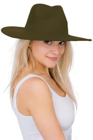 MAINSTAY HAT Olive Green Wide Brim Felt - Fedora Panama Hat - Approx 3.75” Brim