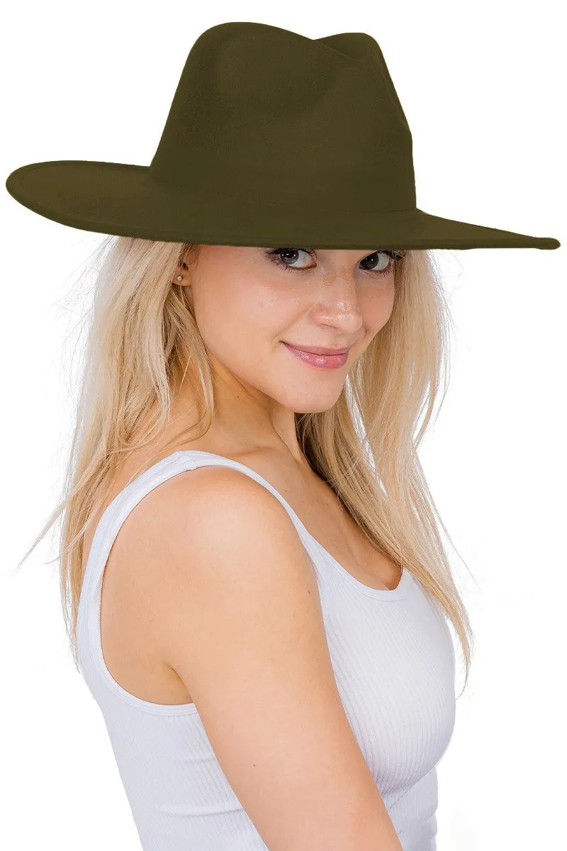 MAINSTAY HAT Olive Green Wide Brim Felt - Fedora Panama Hat - Approx 3.75” Brim