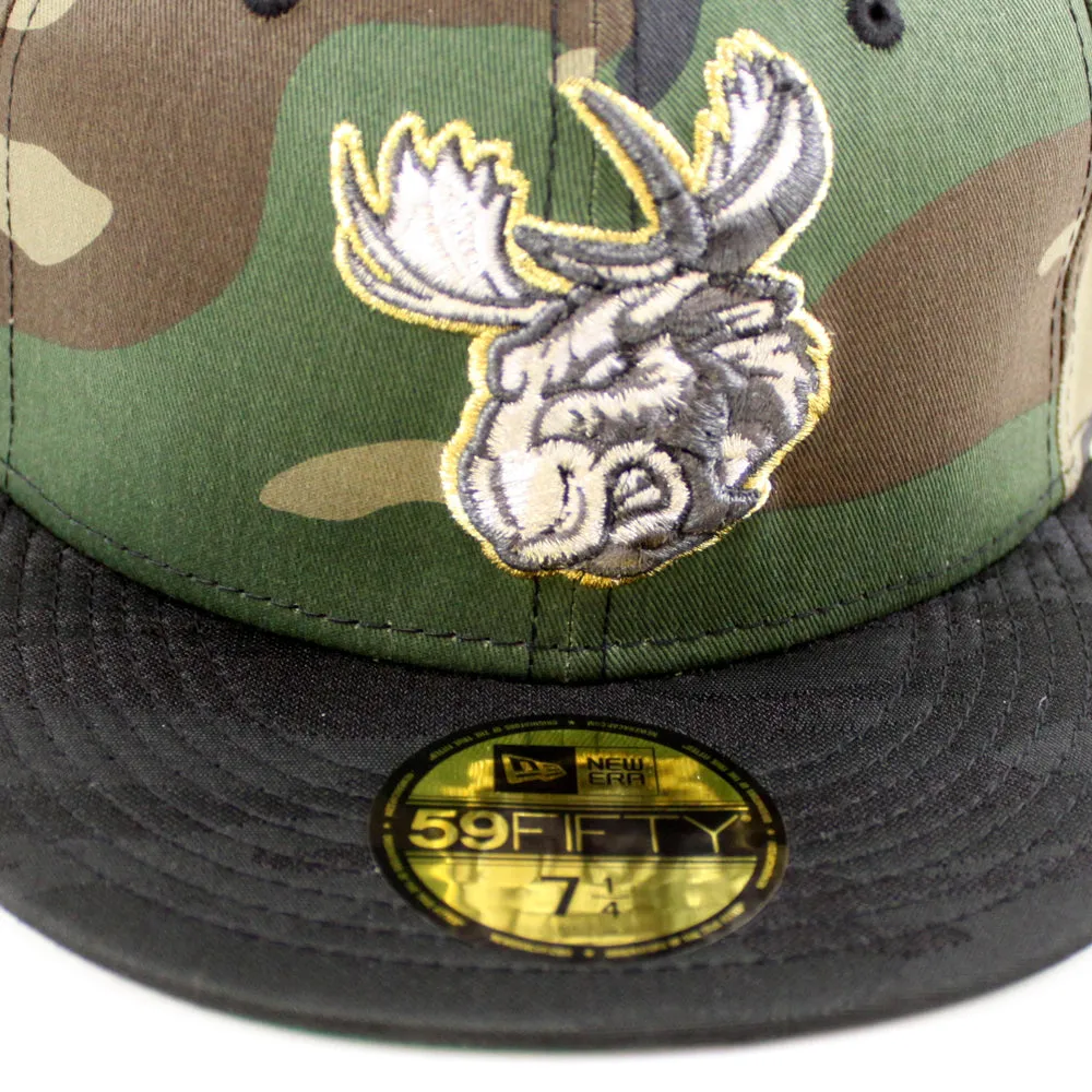 MANITOBA MOOSE 10TH SEASON AMERICAN HOCKEY LEAGUE New Era 59Fifty Fitted Hat (WoodLand Camo Black Green Under Brim)