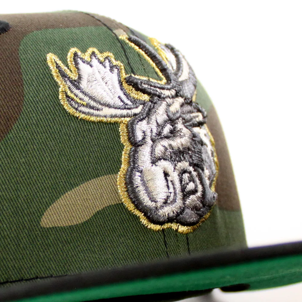 MANITOBA MOOSE 10TH SEASON AMERICAN HOCKEY LEAGUE New Era 59Fifty Fitted Hat (WoodLand Camo Black Green Under Brim)