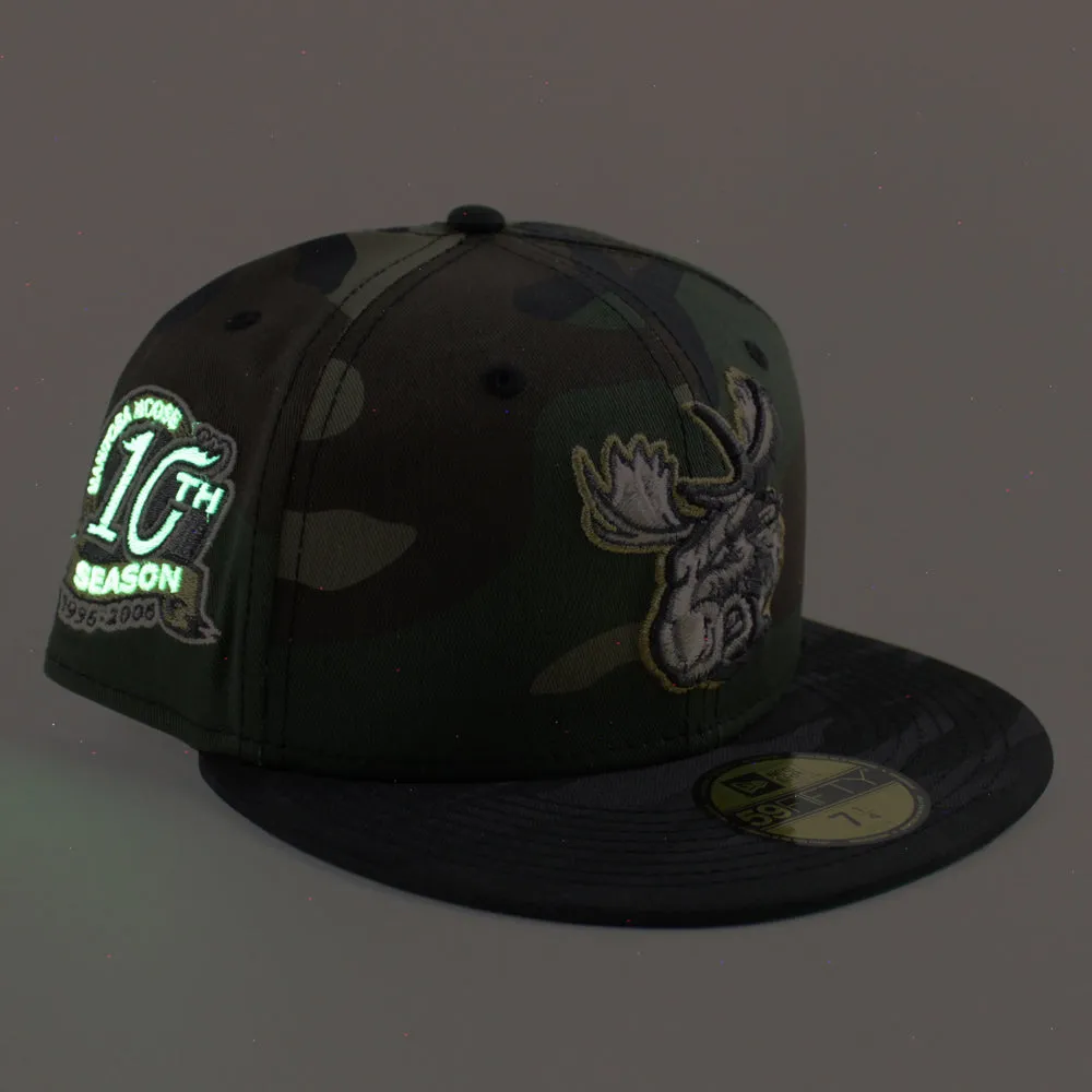 MANITOBA MOOSE 10TH SEASON AMERICAN HOCKEY LEAGUE New Era 59Fifty Fitted Hat (WoodLand Camo Black Green Under Brim)