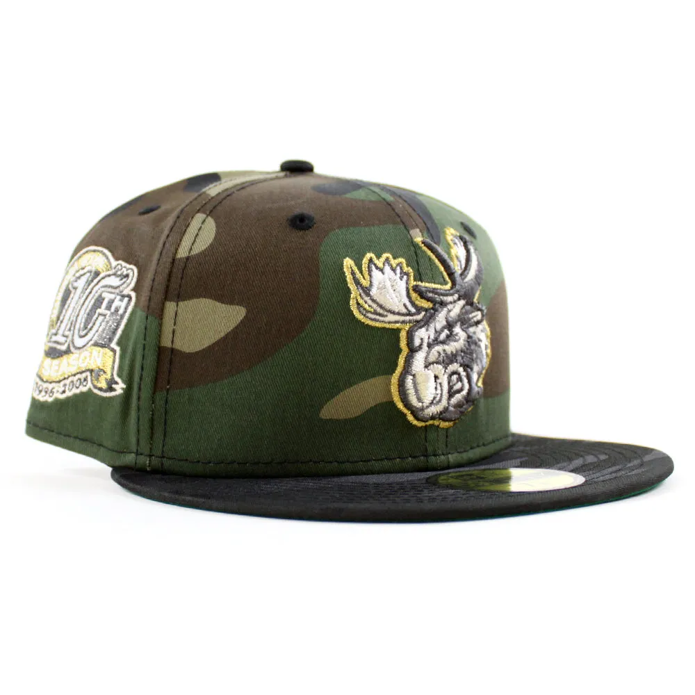 MANITOBA MOOSE 10TH SEASON AMERICAN HOCKEY LEAGUE New Era 59Fifty Fitted Hat (WoodLand Camo Black Green Under Brim)