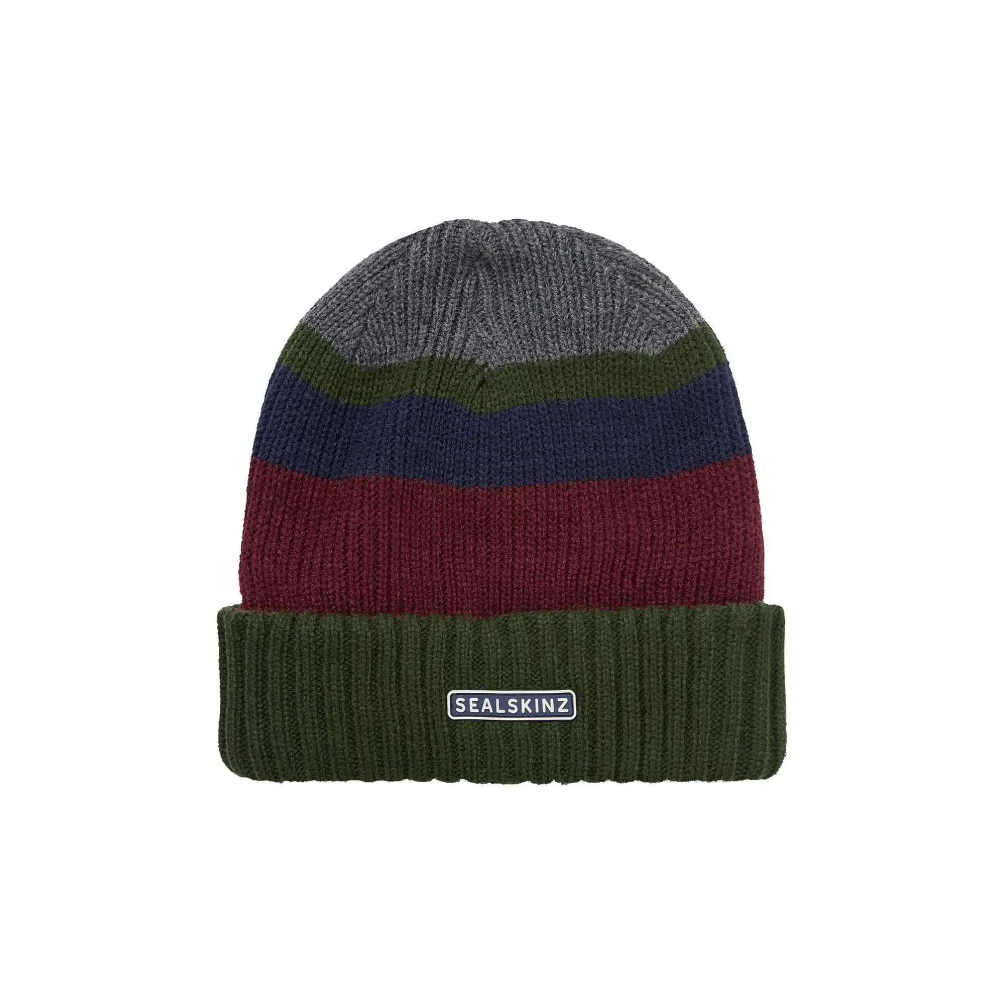 Mens & Ladies Waterproof Thermal Roll Cuff Striped Beanie Hat