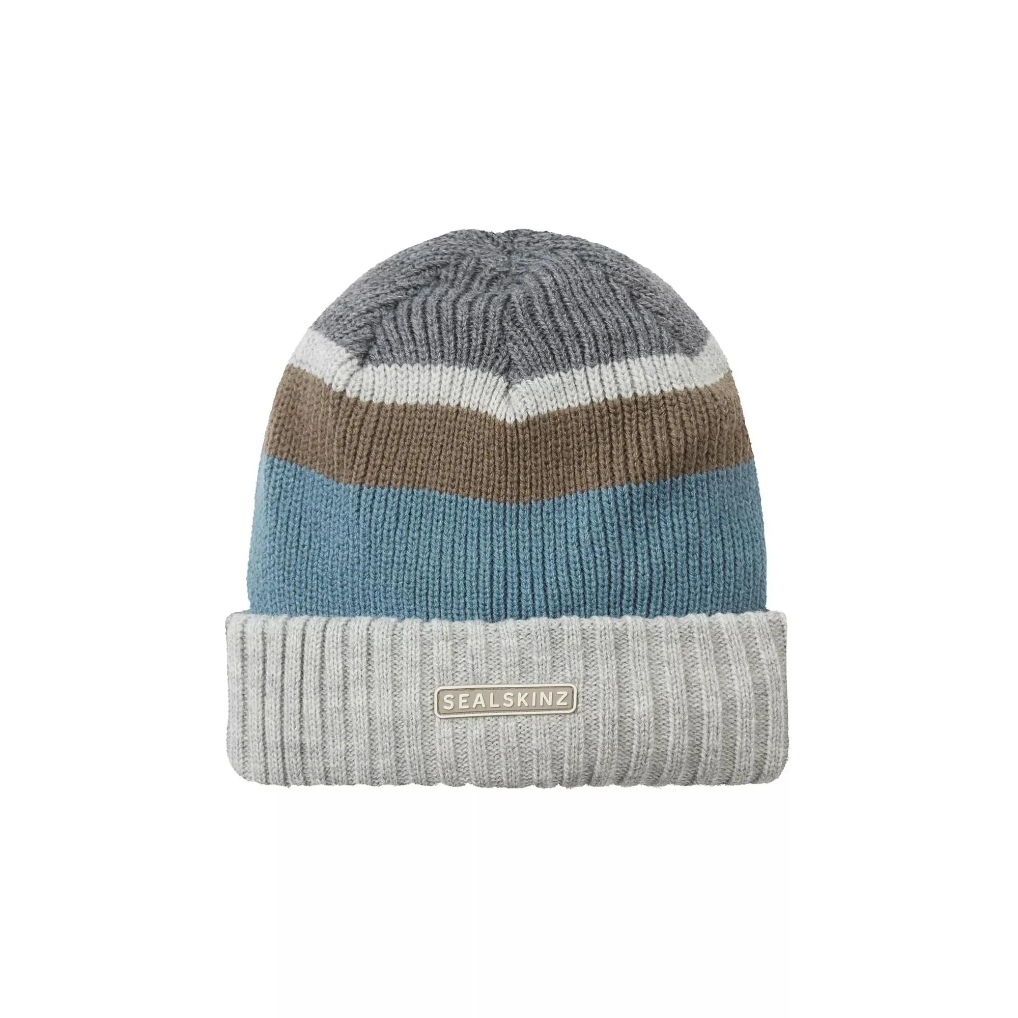 Mens & Ladies Waterproof Thermal Roll Cuff Striped Beanie Hat
