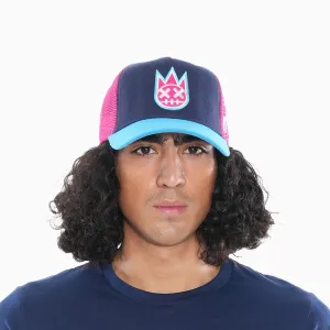 Men's Clean Logo Mesh Back Trucker Curved Visor In True Navy