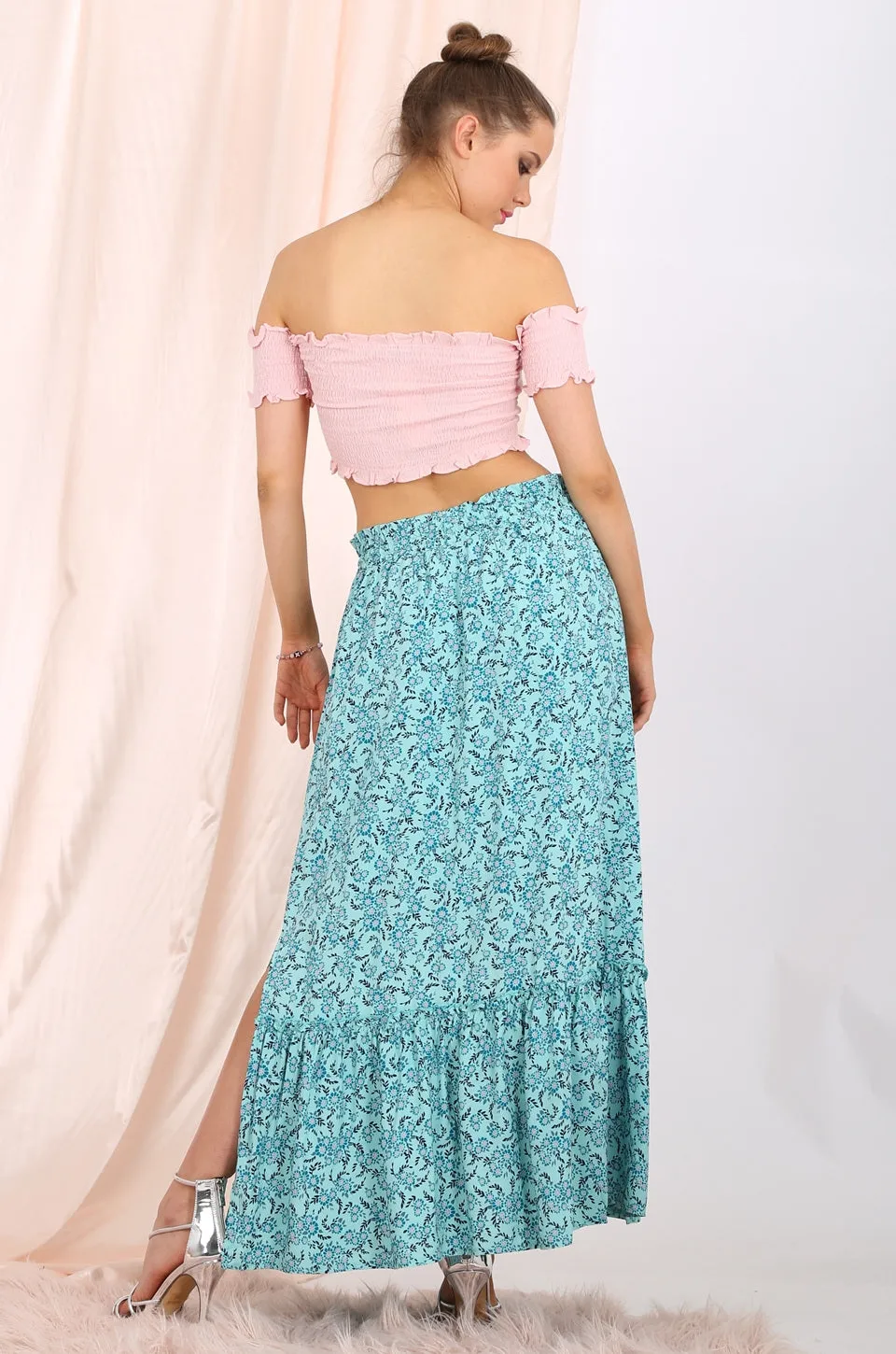MISS PINKI Parker maxi skirt in blue floral