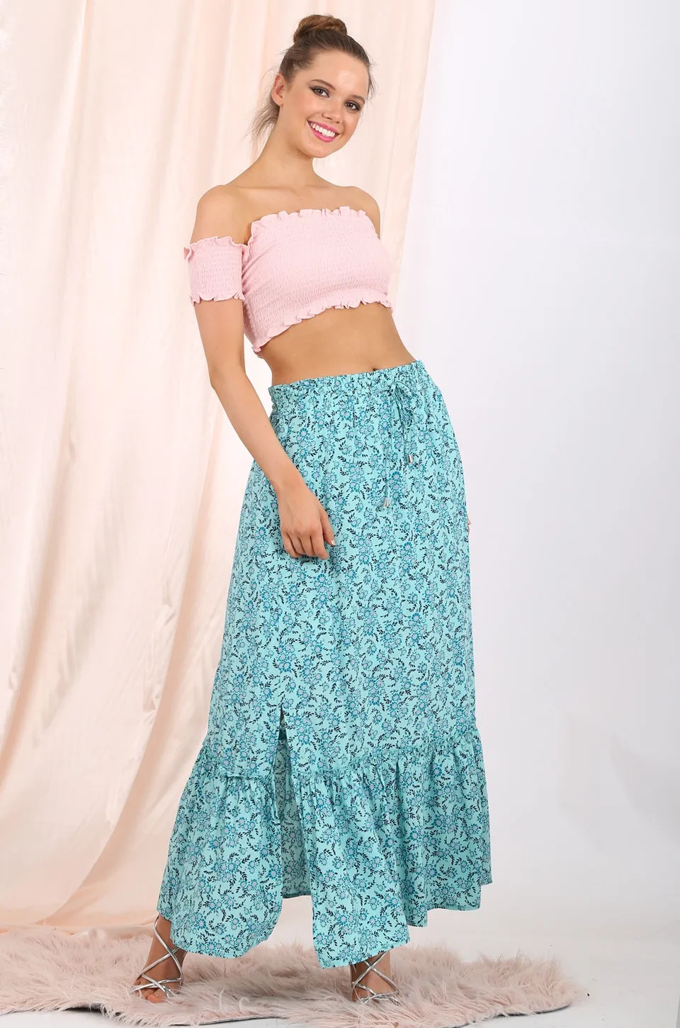MISS PINKI Parker maxi skirt in blue floral