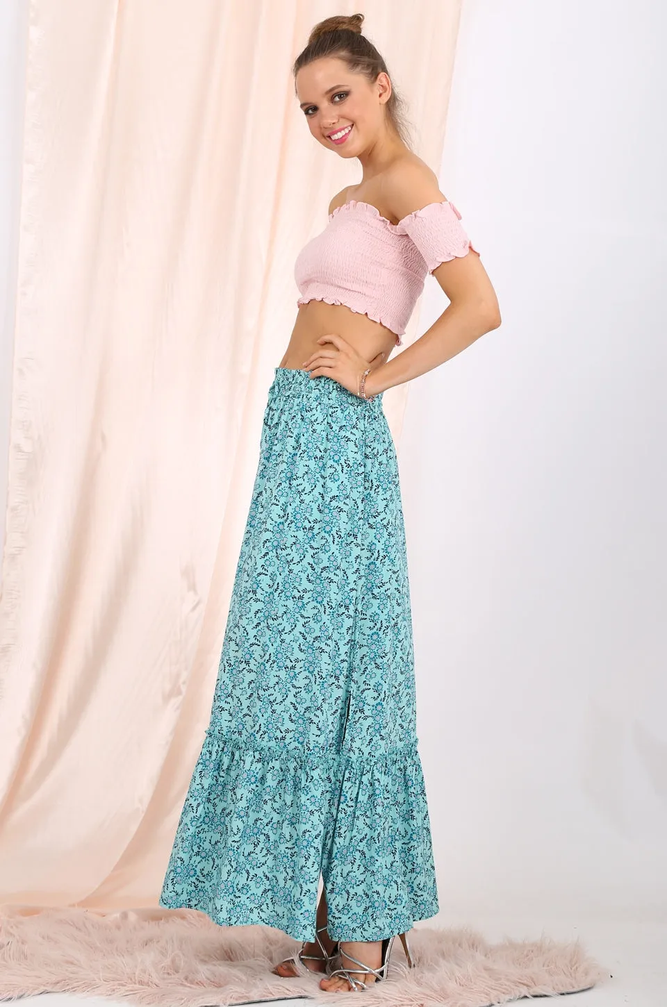 MISS PINKI Parker maxi skirt in blue floral