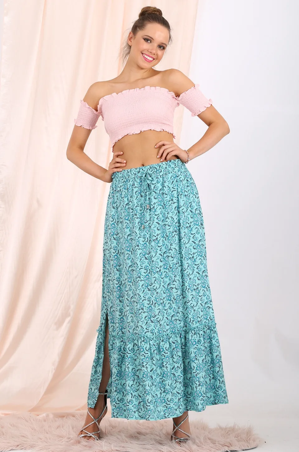 MISS PINKI Parker maxi skirt in blue floral