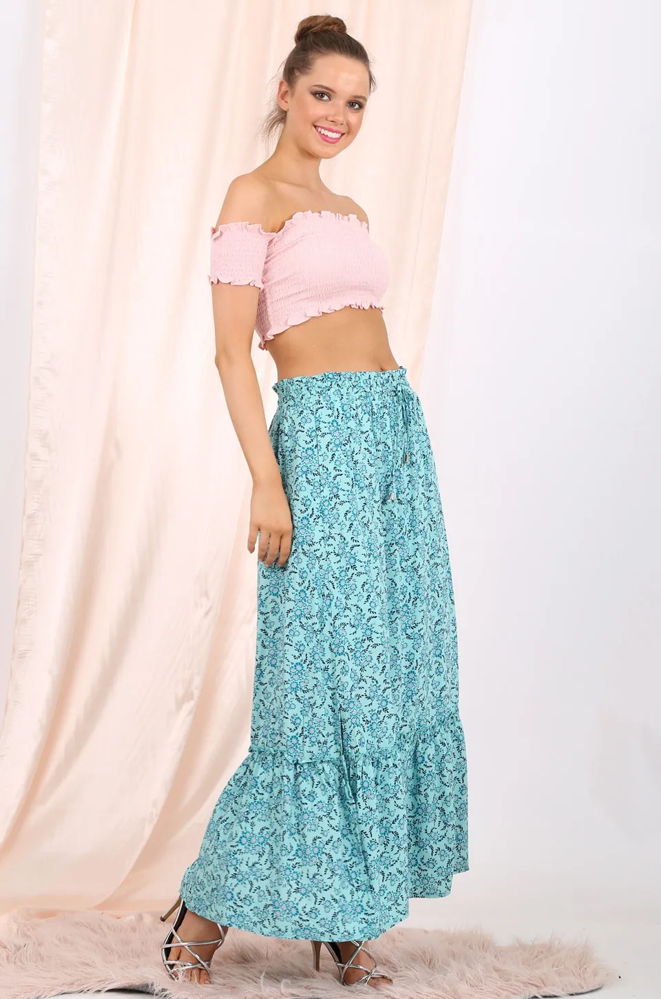 MISS PINKI Parker maxi skirt in blue floral