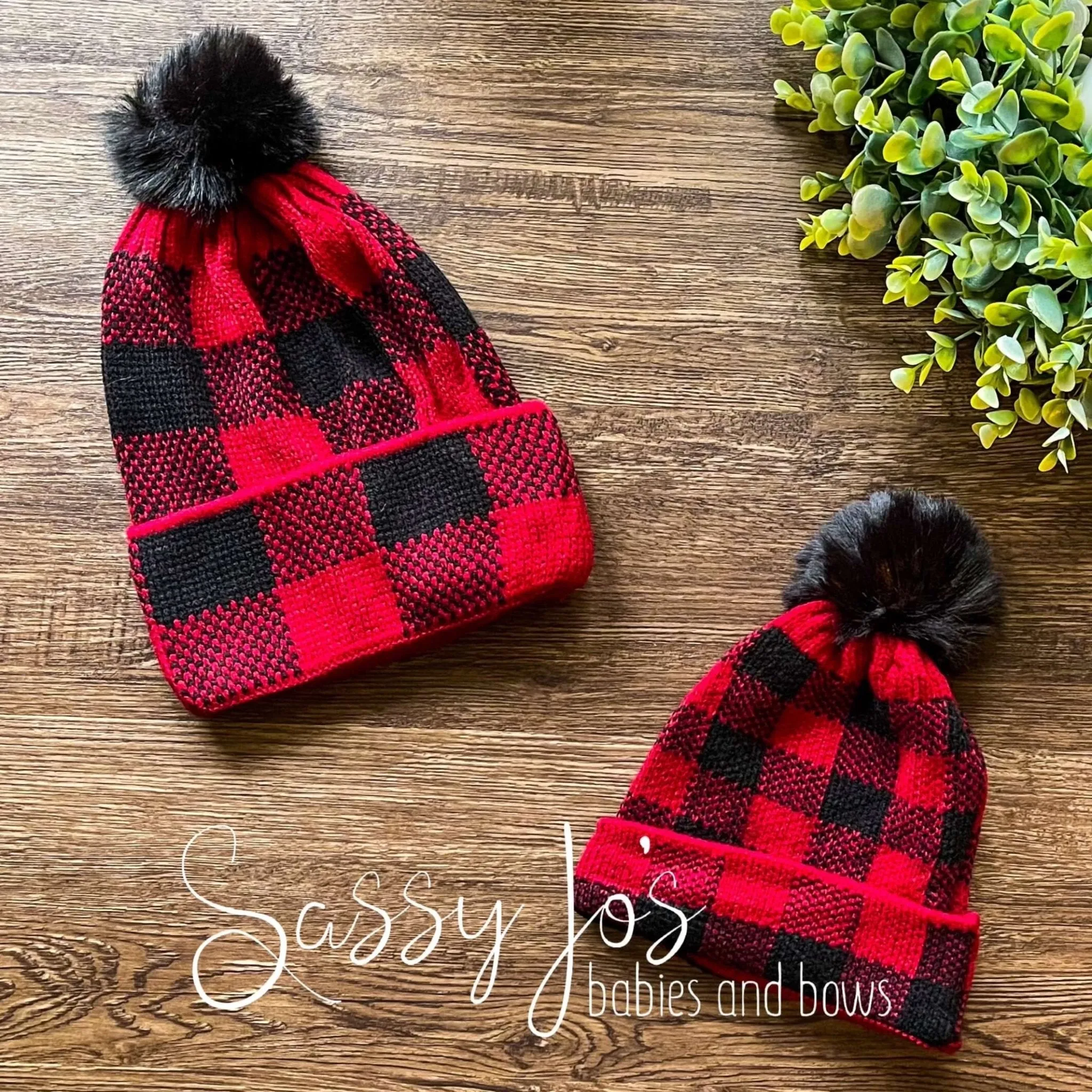 Mommy and Me Buffalo Plaid Beanies