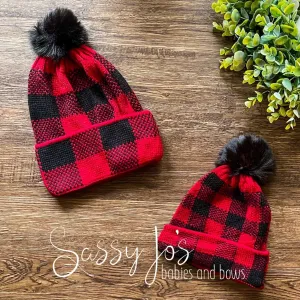 Mommy and Me Buffalo Plaid Beanies