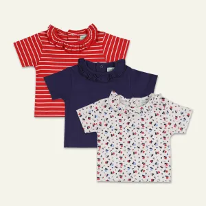 Multicoloured Plain, Stripe and Floral Print Tops - 3 Pack