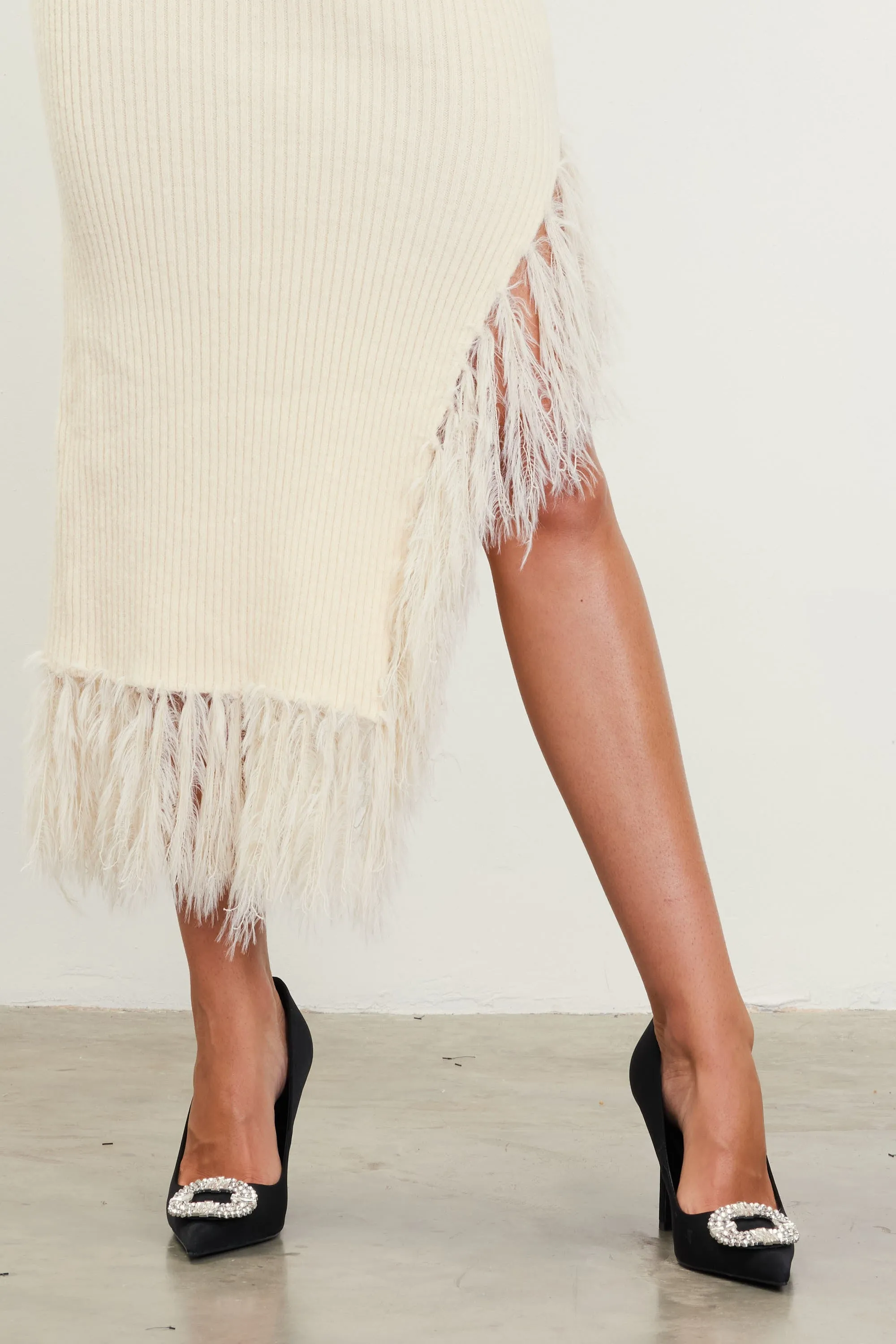 My Own Way Feather Skirt - Cream