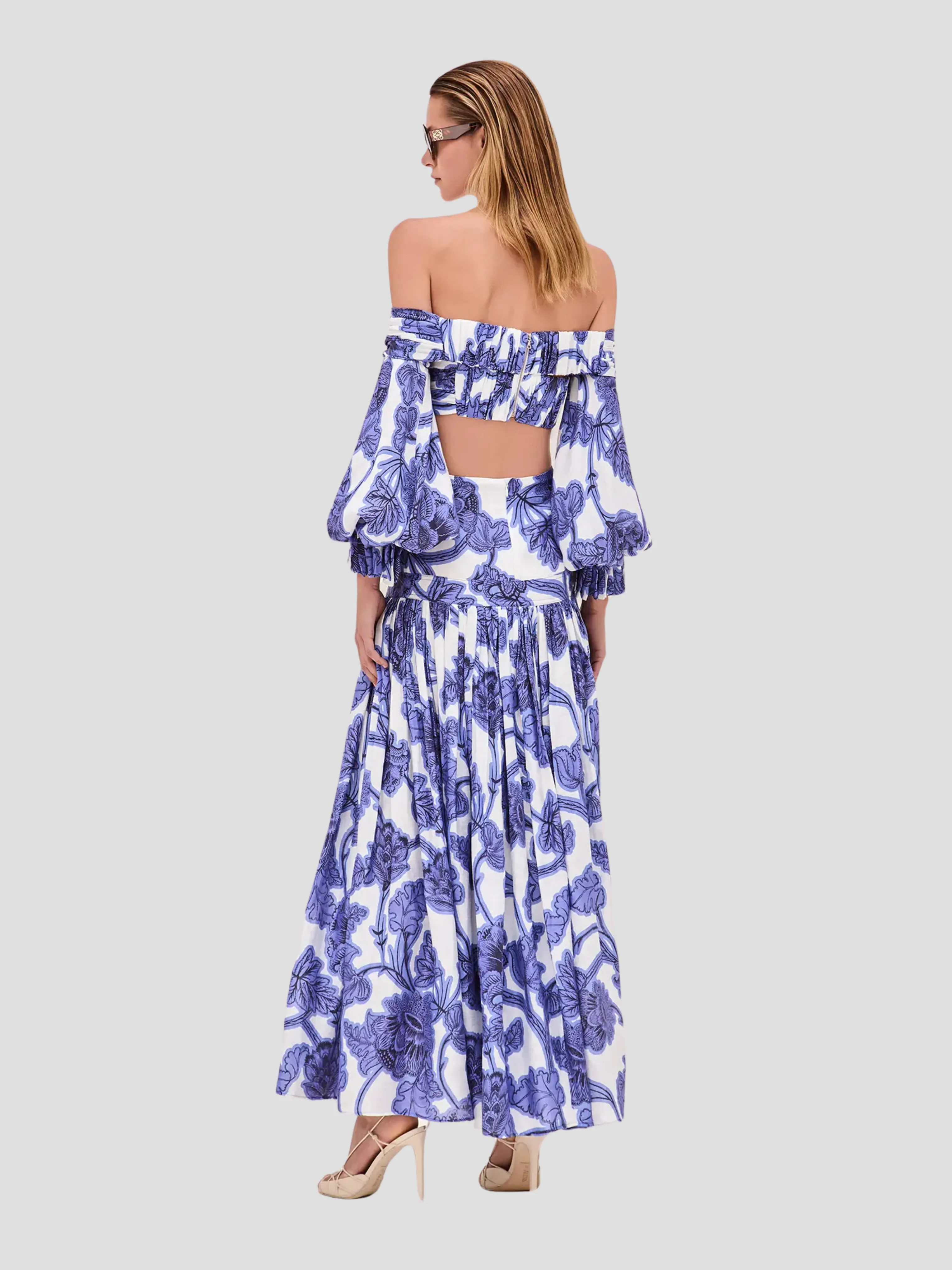 Napoli Floral Linen Skirt in Blue and White