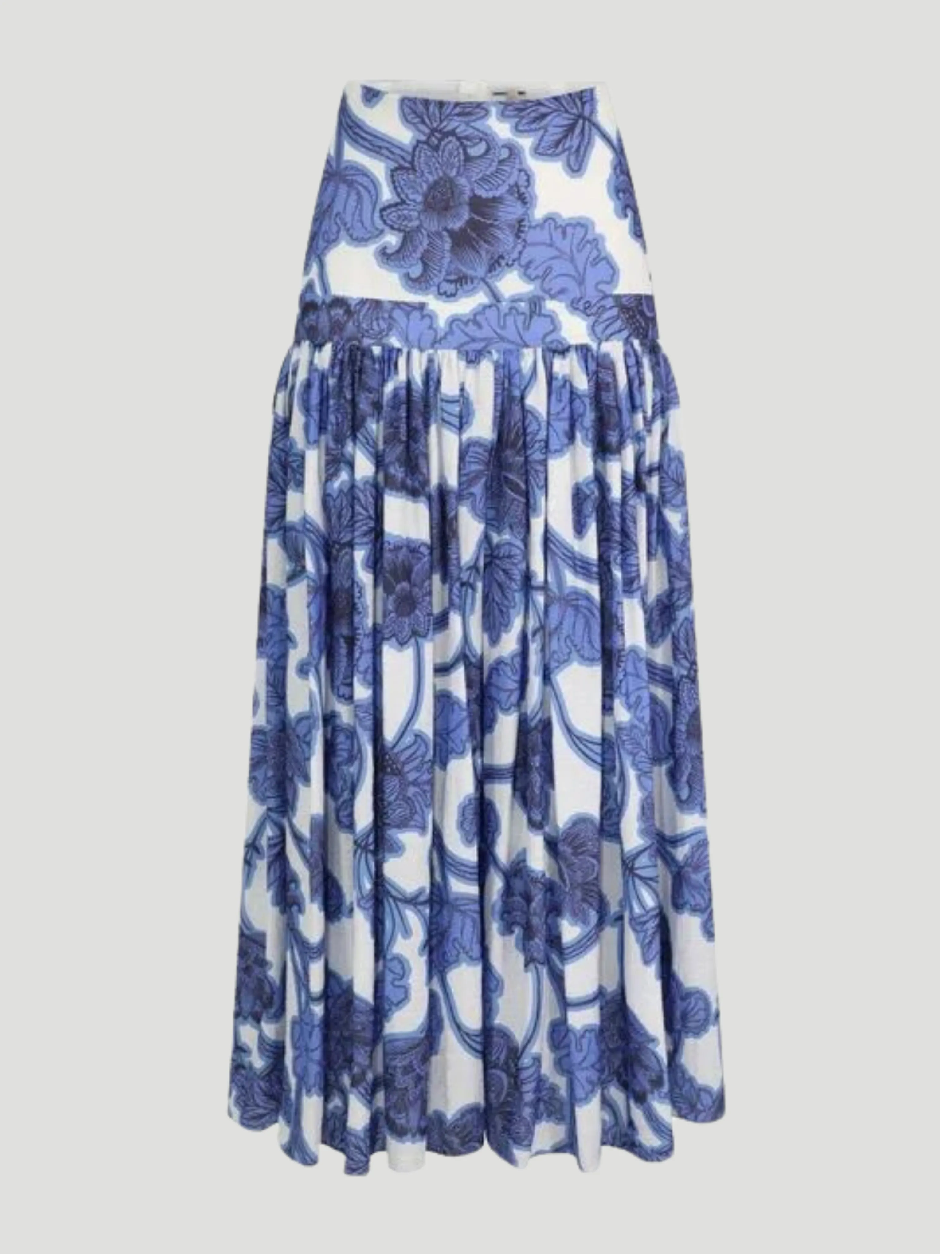 Napoli Floral Linen Skirt in Blue and White