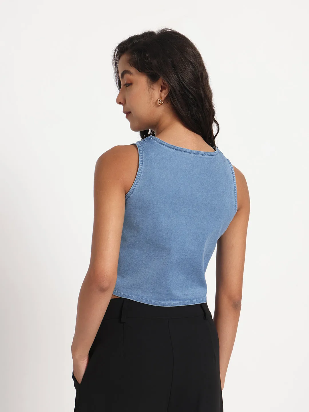 Nature's Grace Hand-Painted Buttoned Denim Top