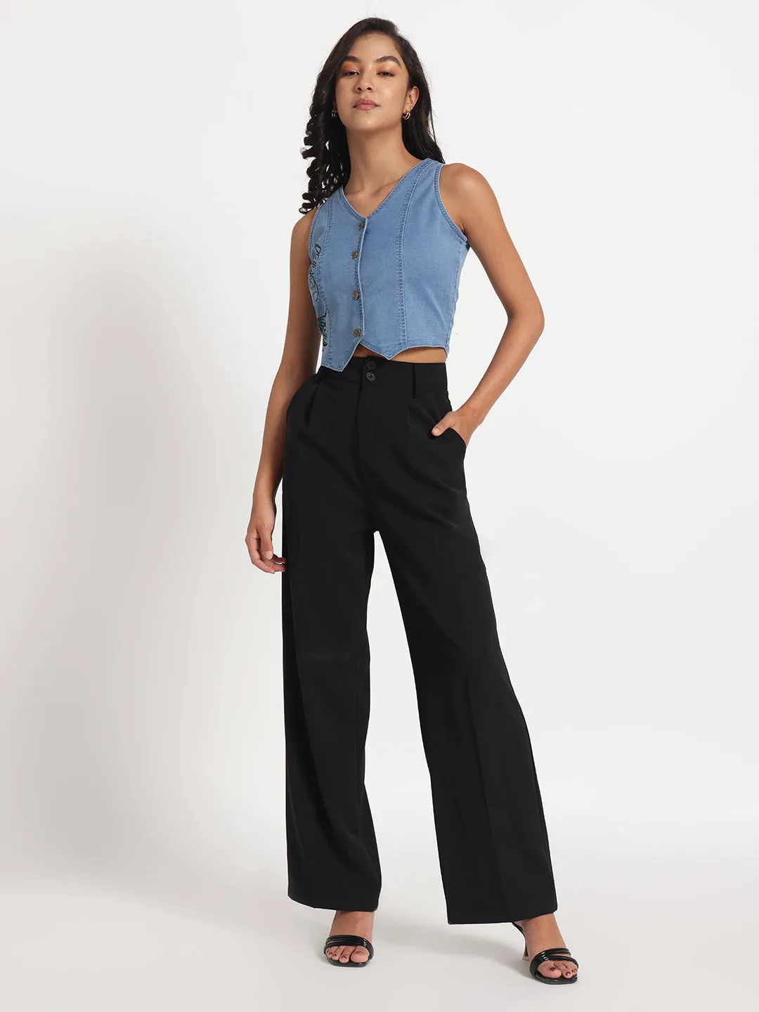 Nature's Grace Hand-Painted Buttoned Denim Top