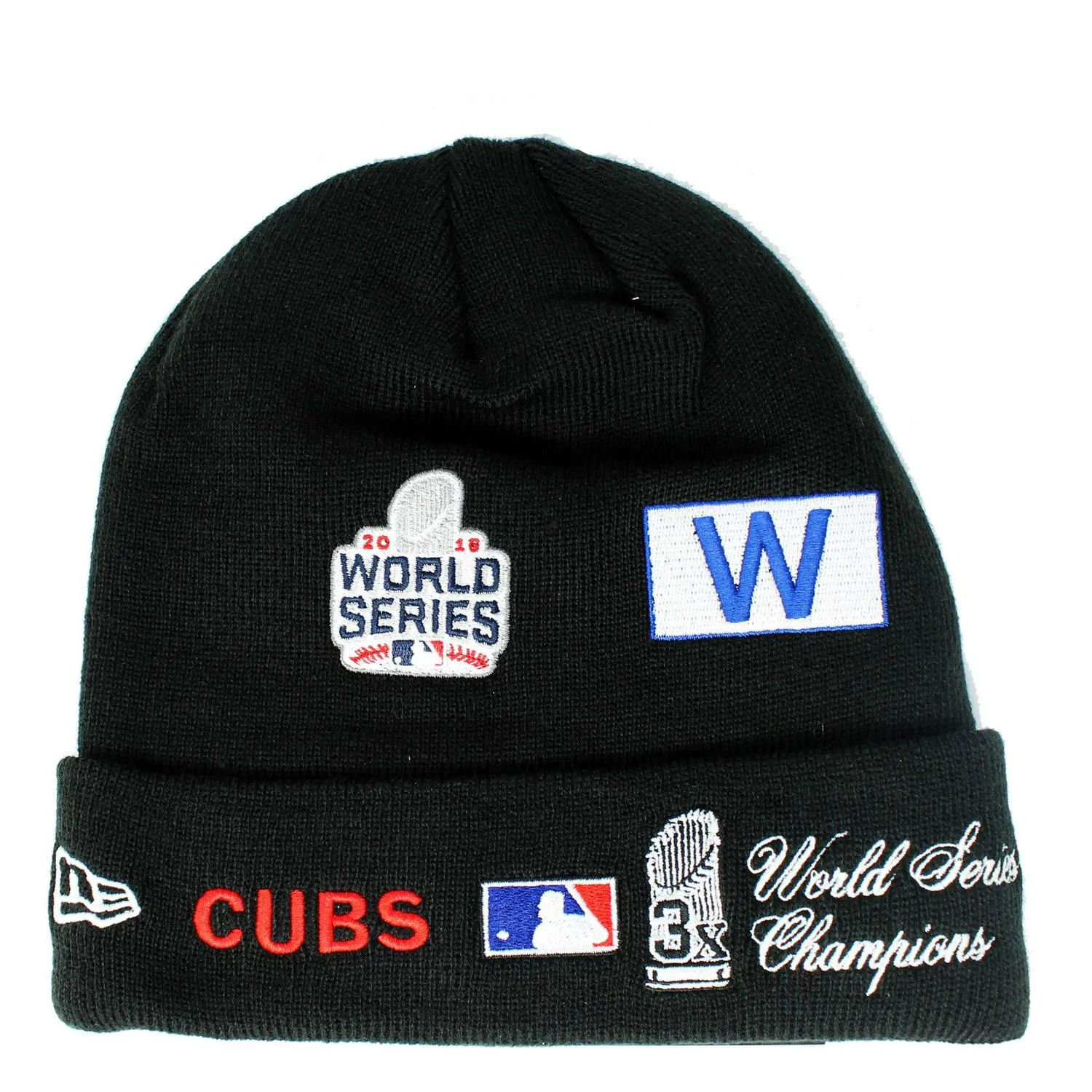 New Era Chicago Cubs World Series Champions Black Beanie Patch Fitted Cap Hat