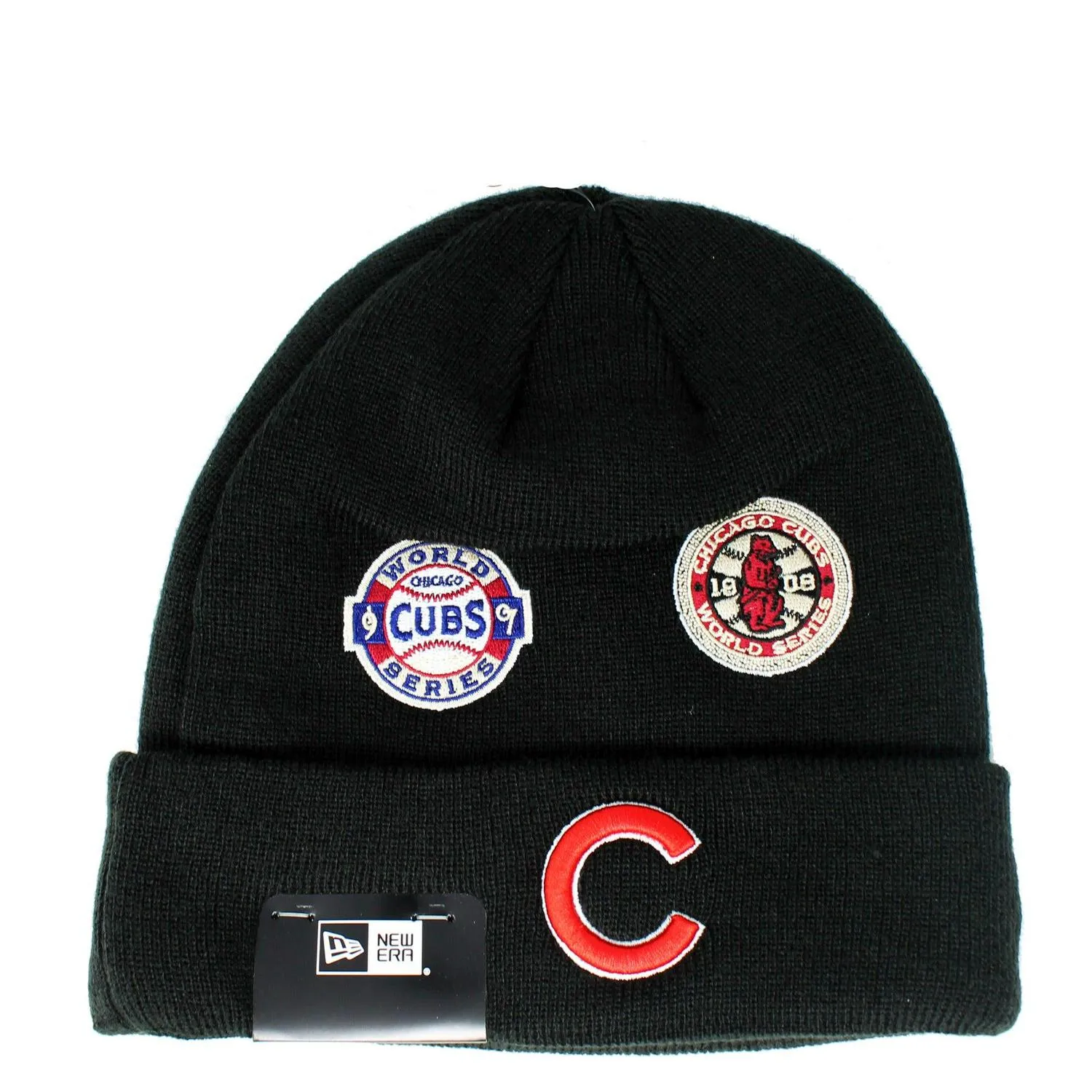 New Era Chicago Cubs World Series Champions Black Beanie Patch Fitted Cap Hat