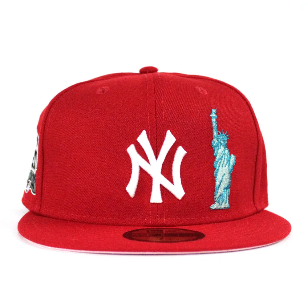 New York Yankees Statue of Liberty 27 World Championships 59Fifty New Era Fitted Hat (Red PINK Under Brim)