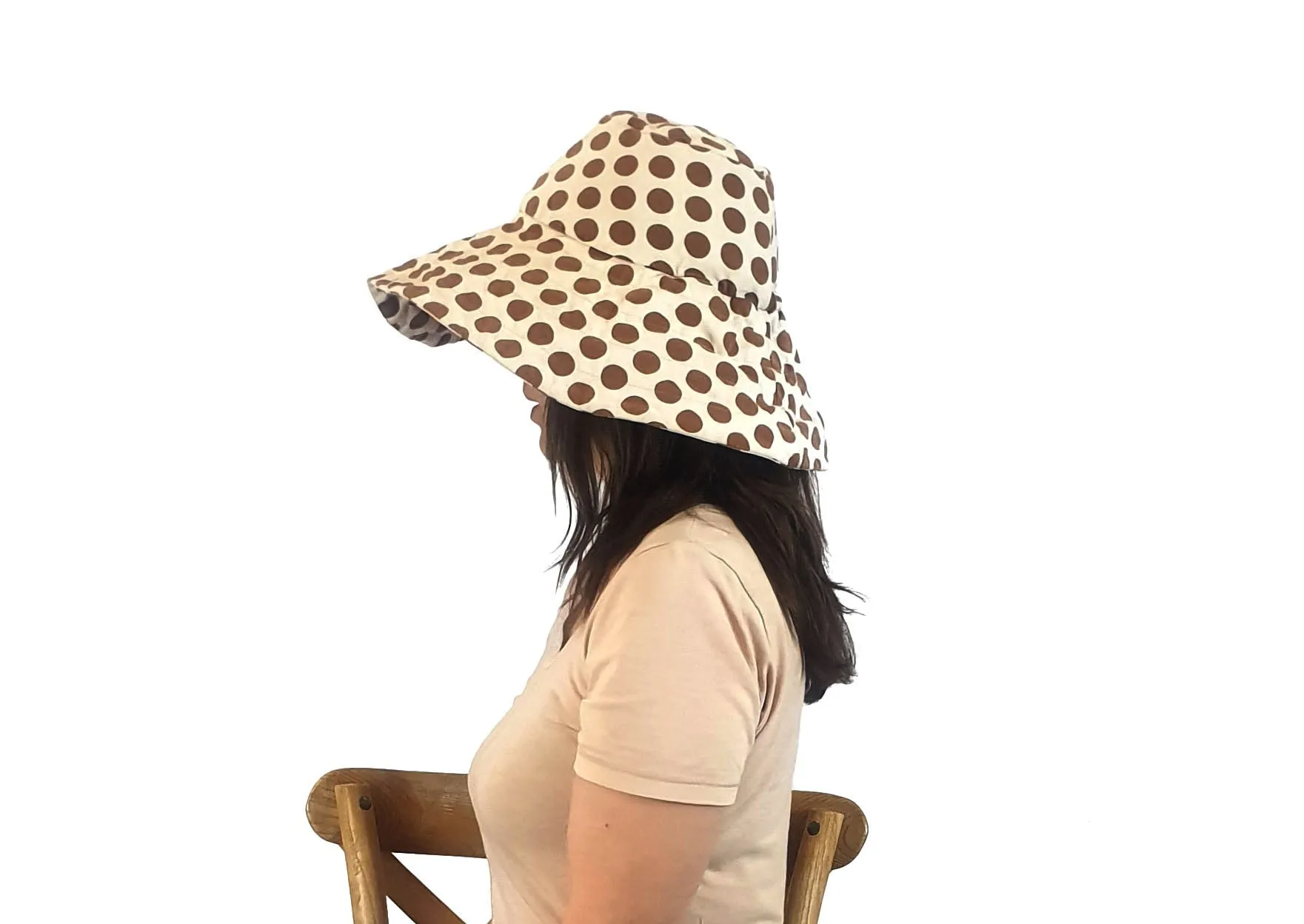 Obus cream and brown polka dot sun hat