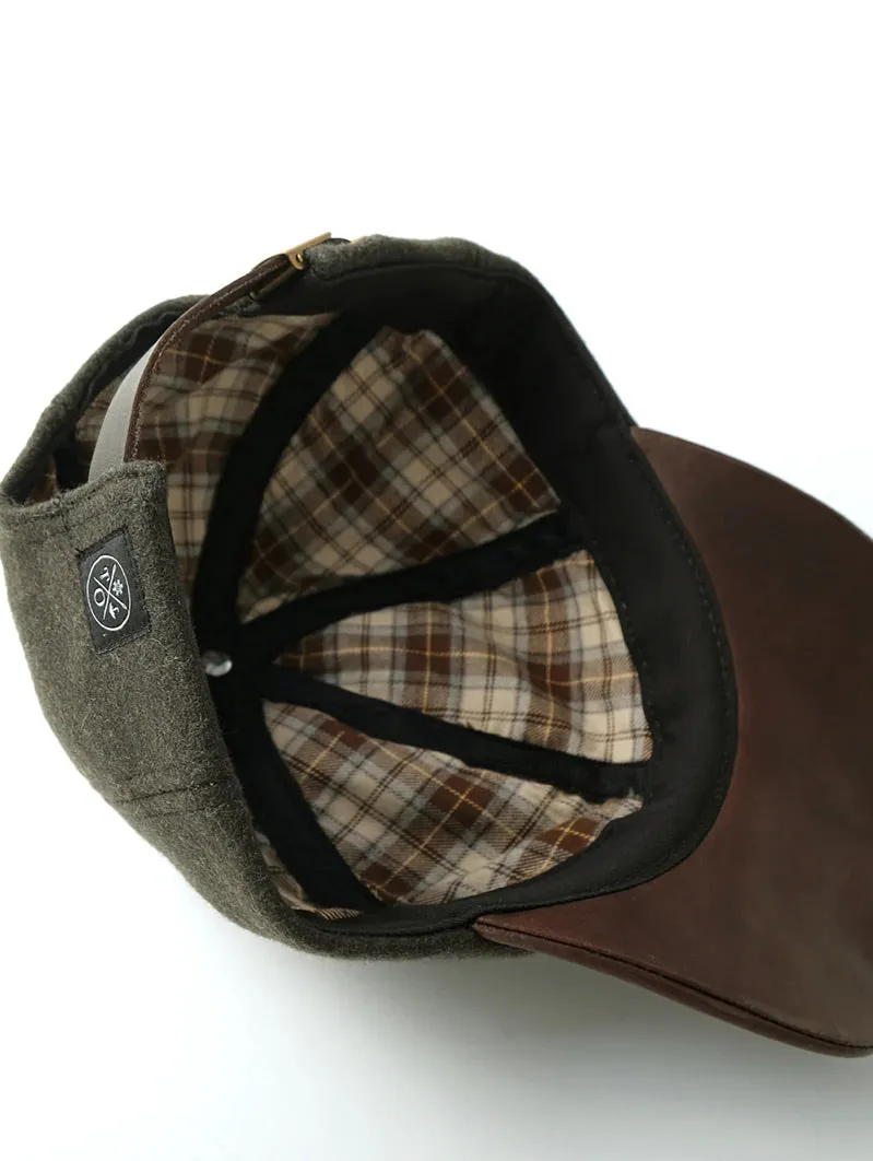 Olive Wool Leather Ball Cap