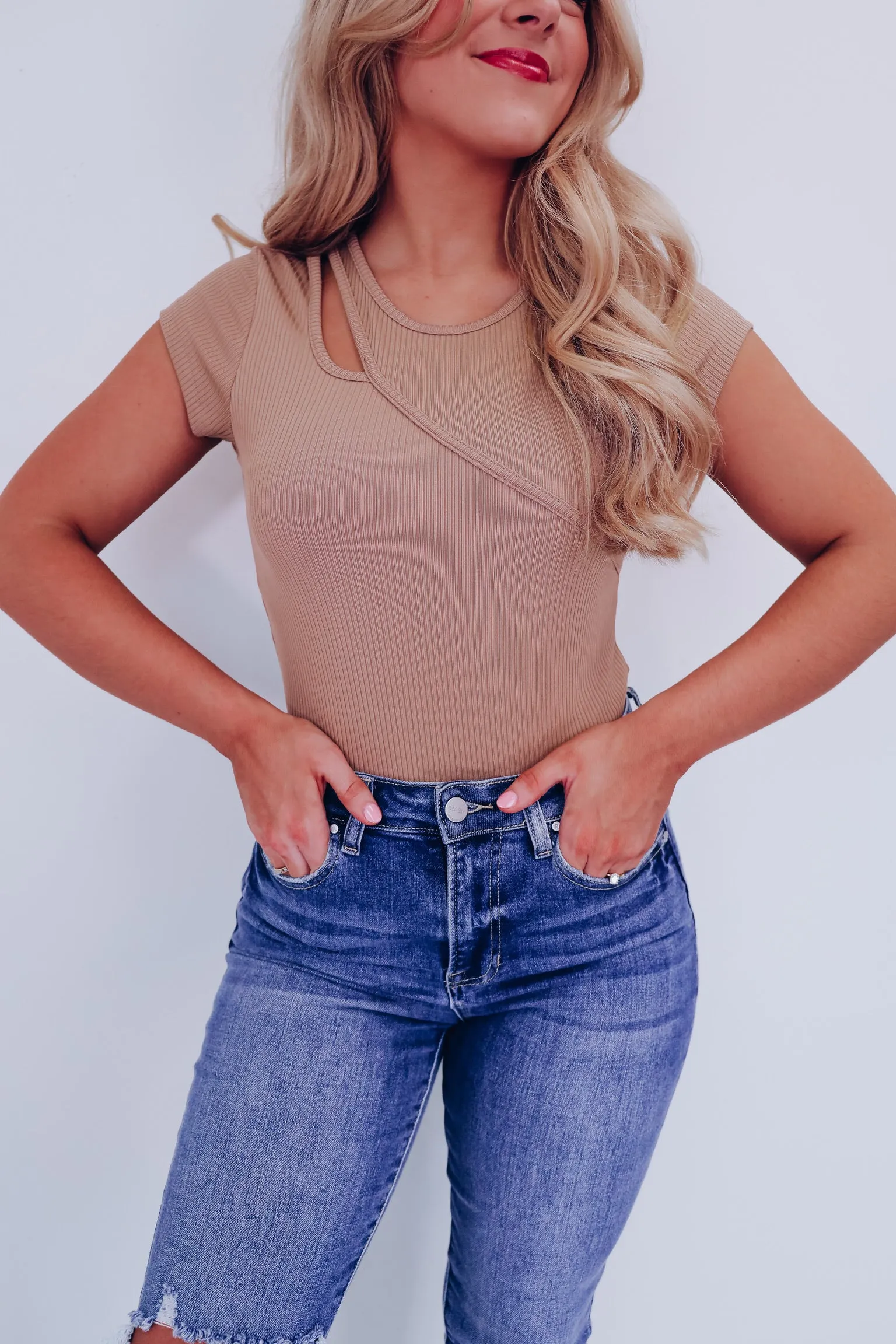 On The Edge Cutout Bodysuit - Beige