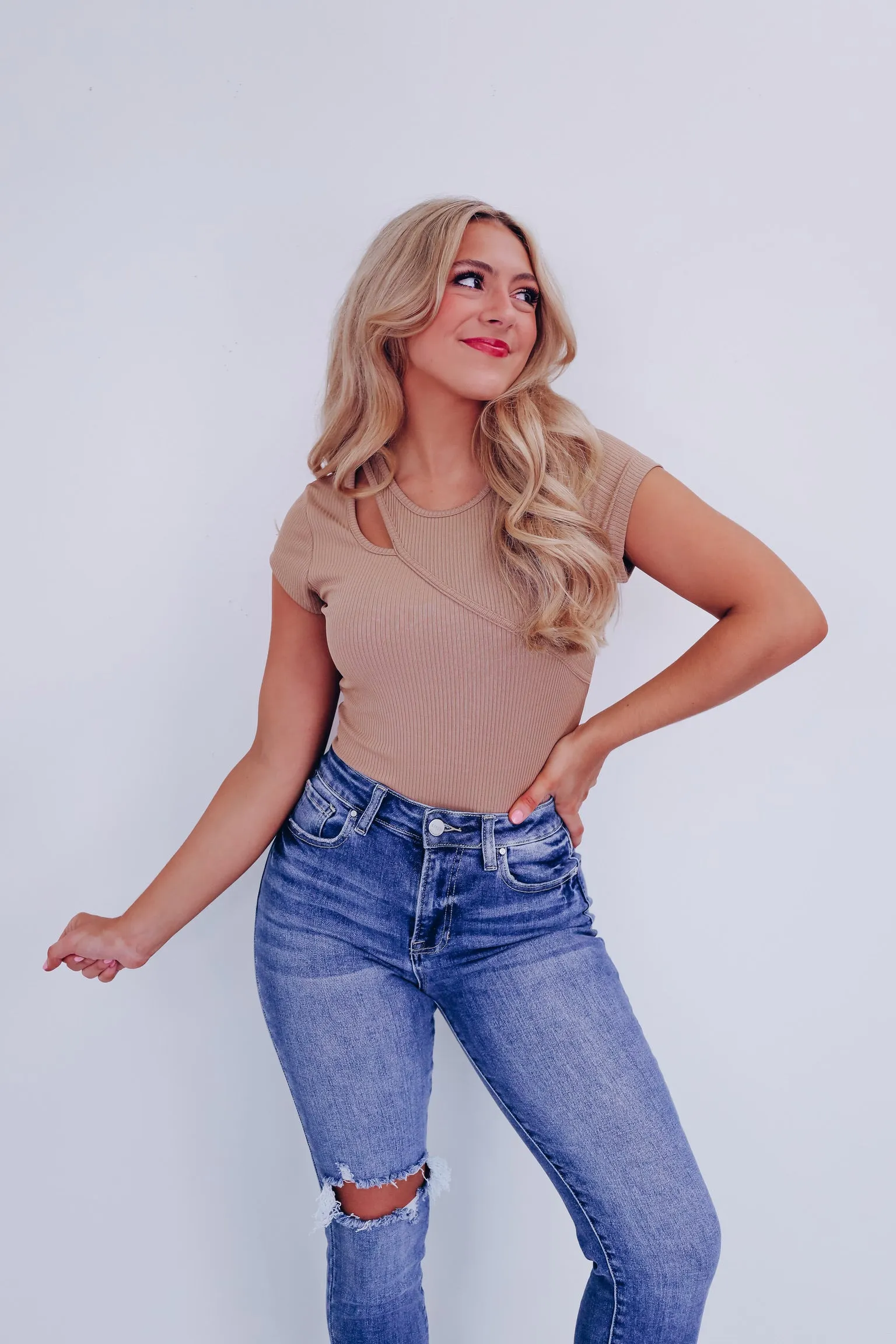 On The Edge Cutout Bodysuit - Beige
