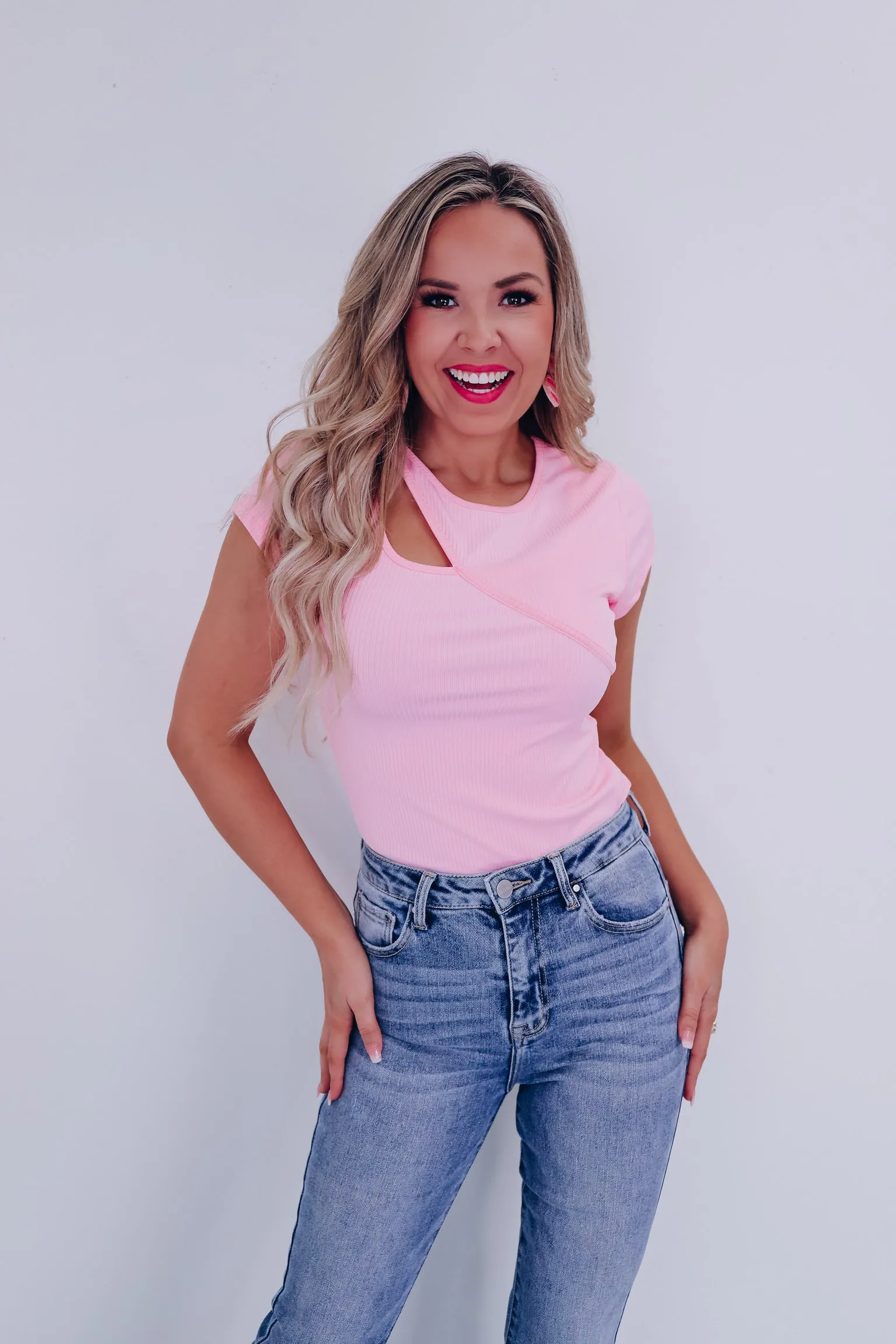 On The Edge Cutout Bodysuit - Pink