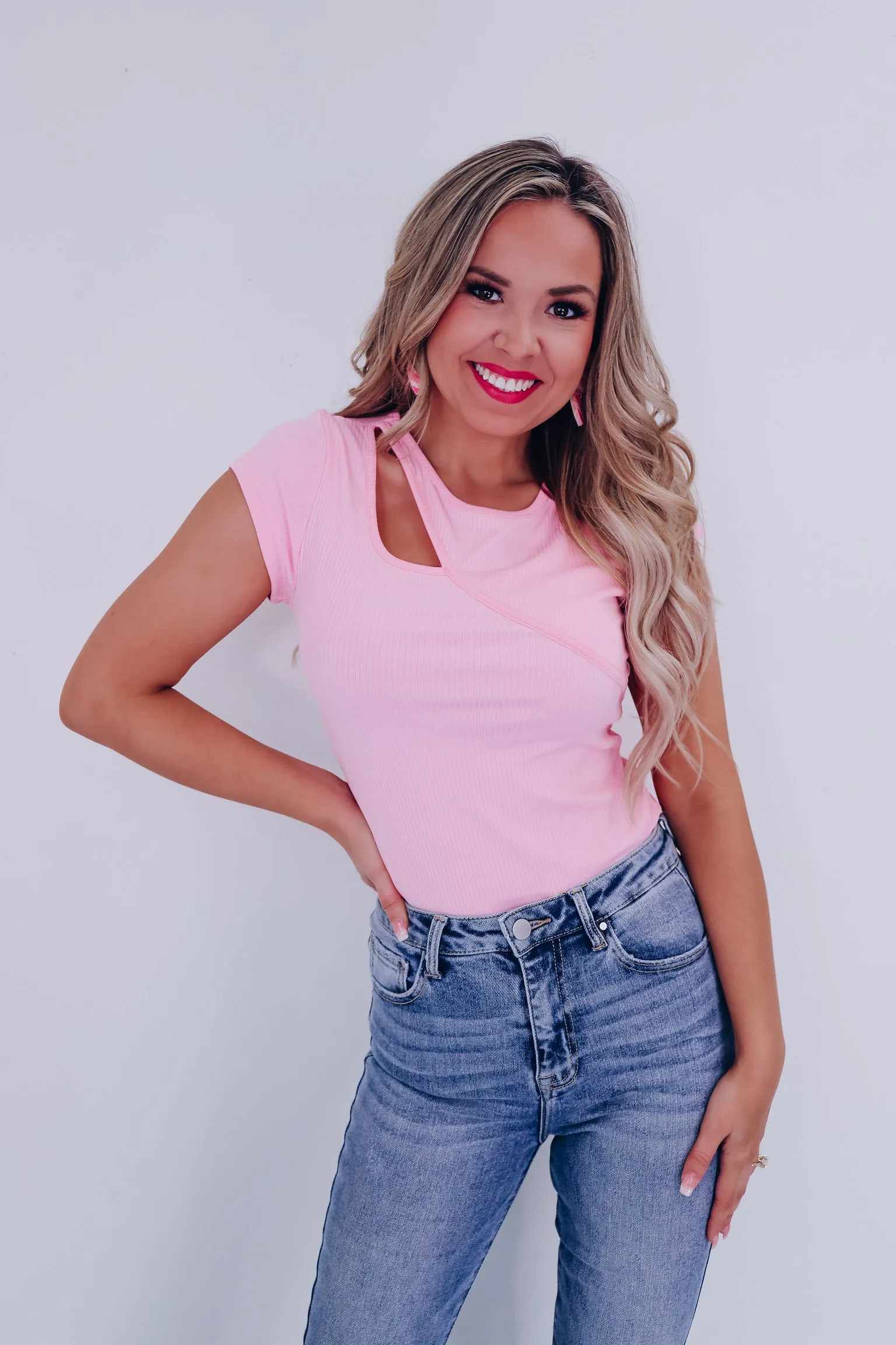 On The Edge Cutout Bodysuit - Pink