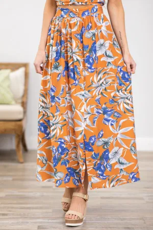 Orange and Cobalt Floral Maxi Skirt