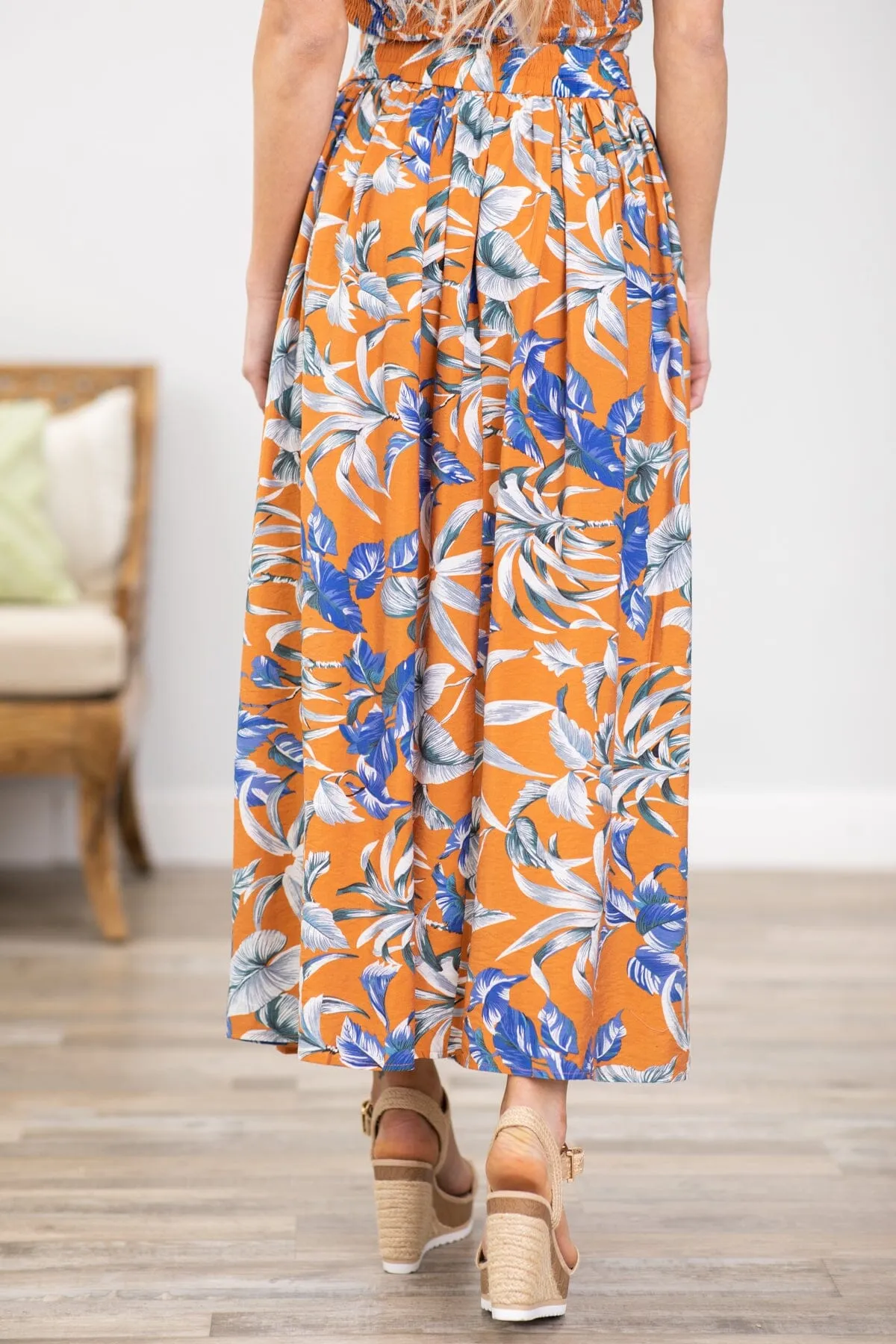 Orange and Cobalt Floral Maxi Skirt