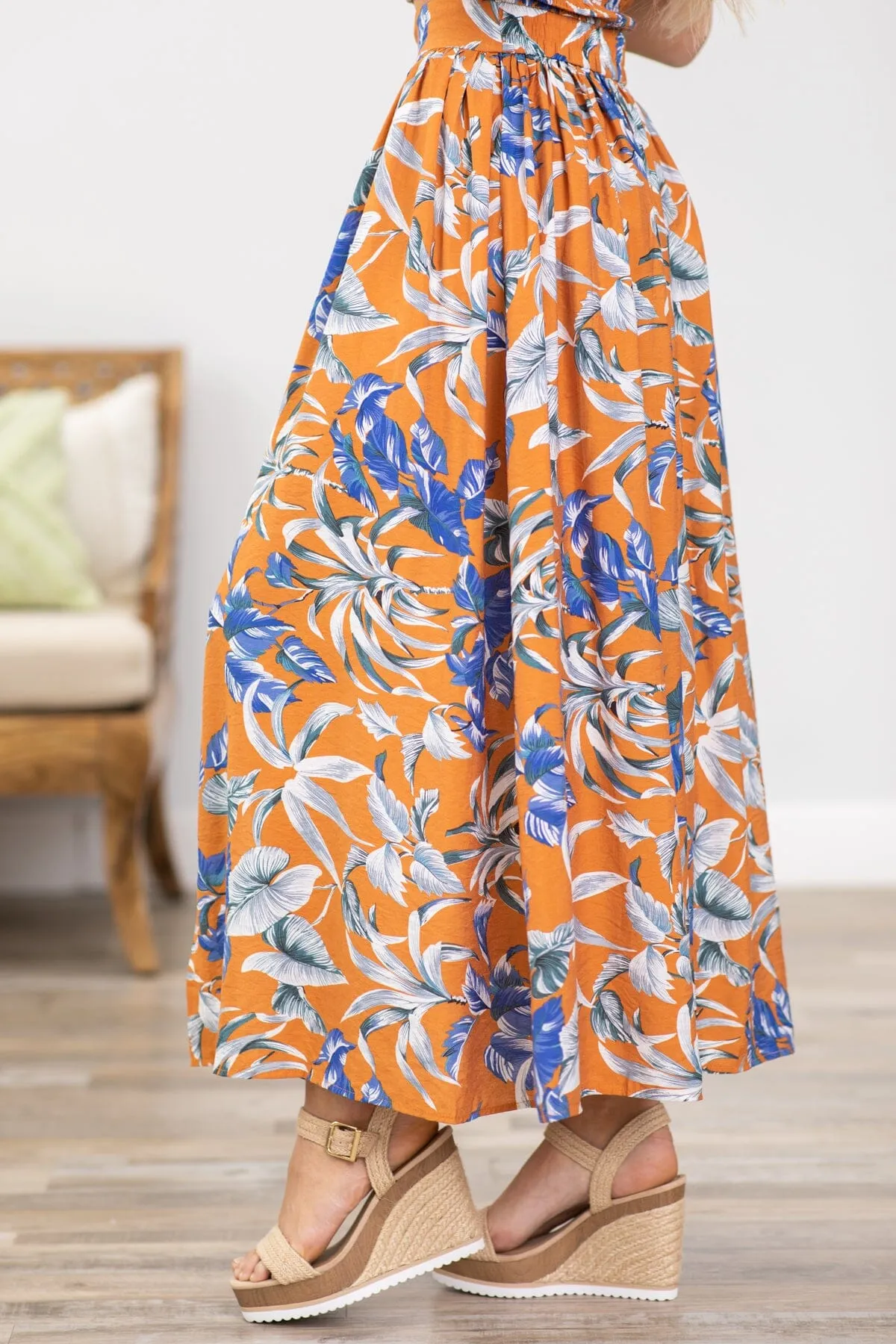 Orange and Cobalt Floral Maxi Skirt