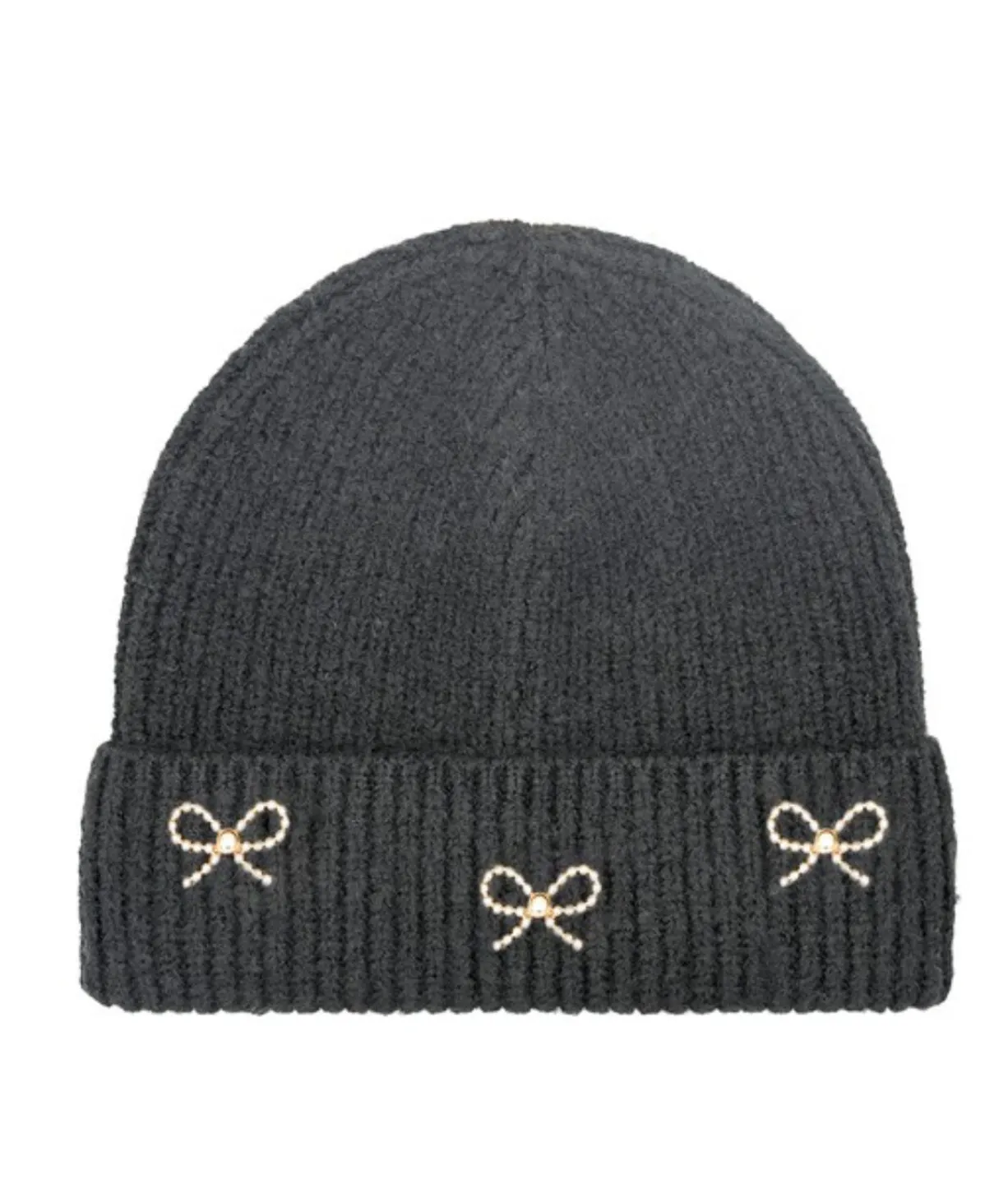 Pearl Cuff Bow Charm Beanie- More Colors