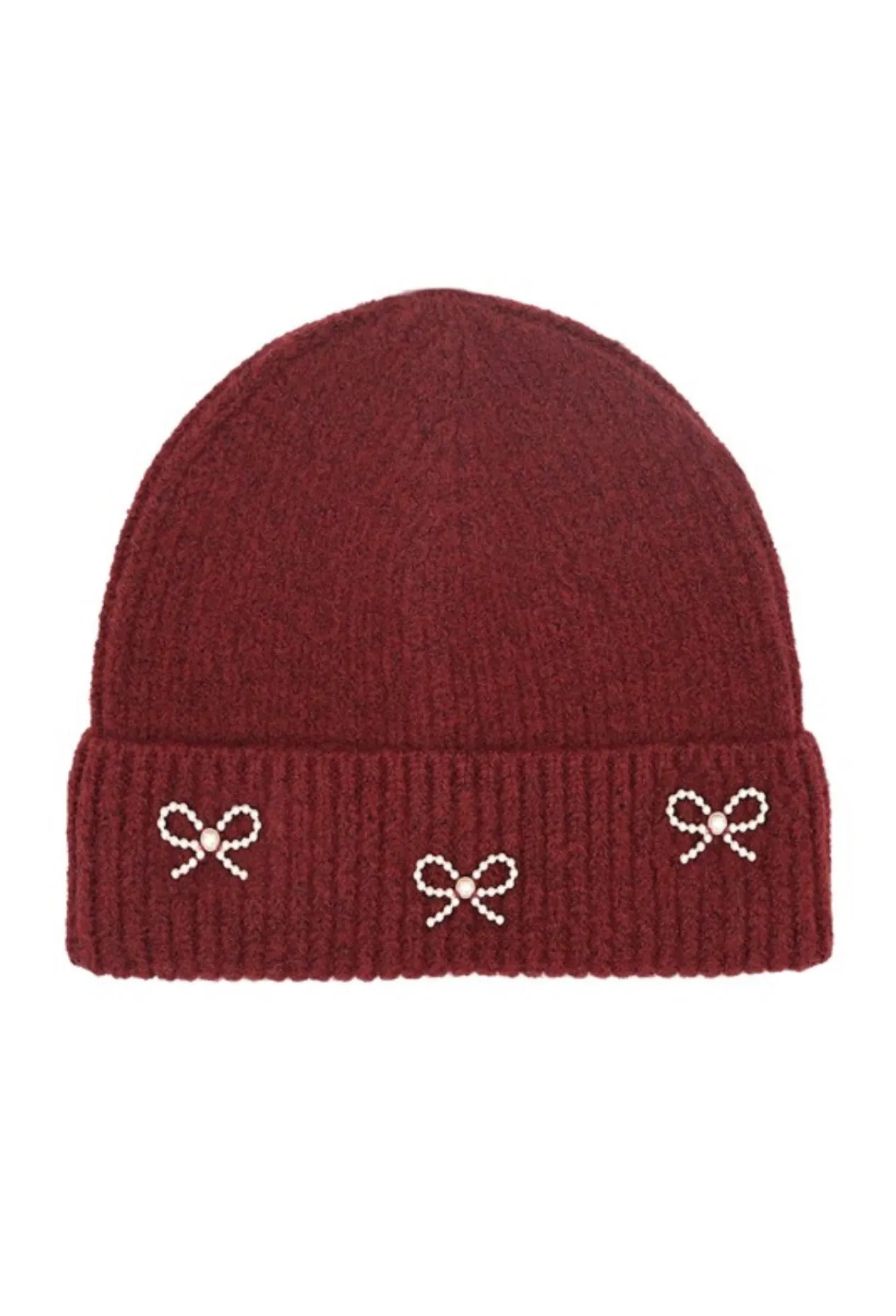 Pearl Cuff Bow Charm Beanie- More Colors