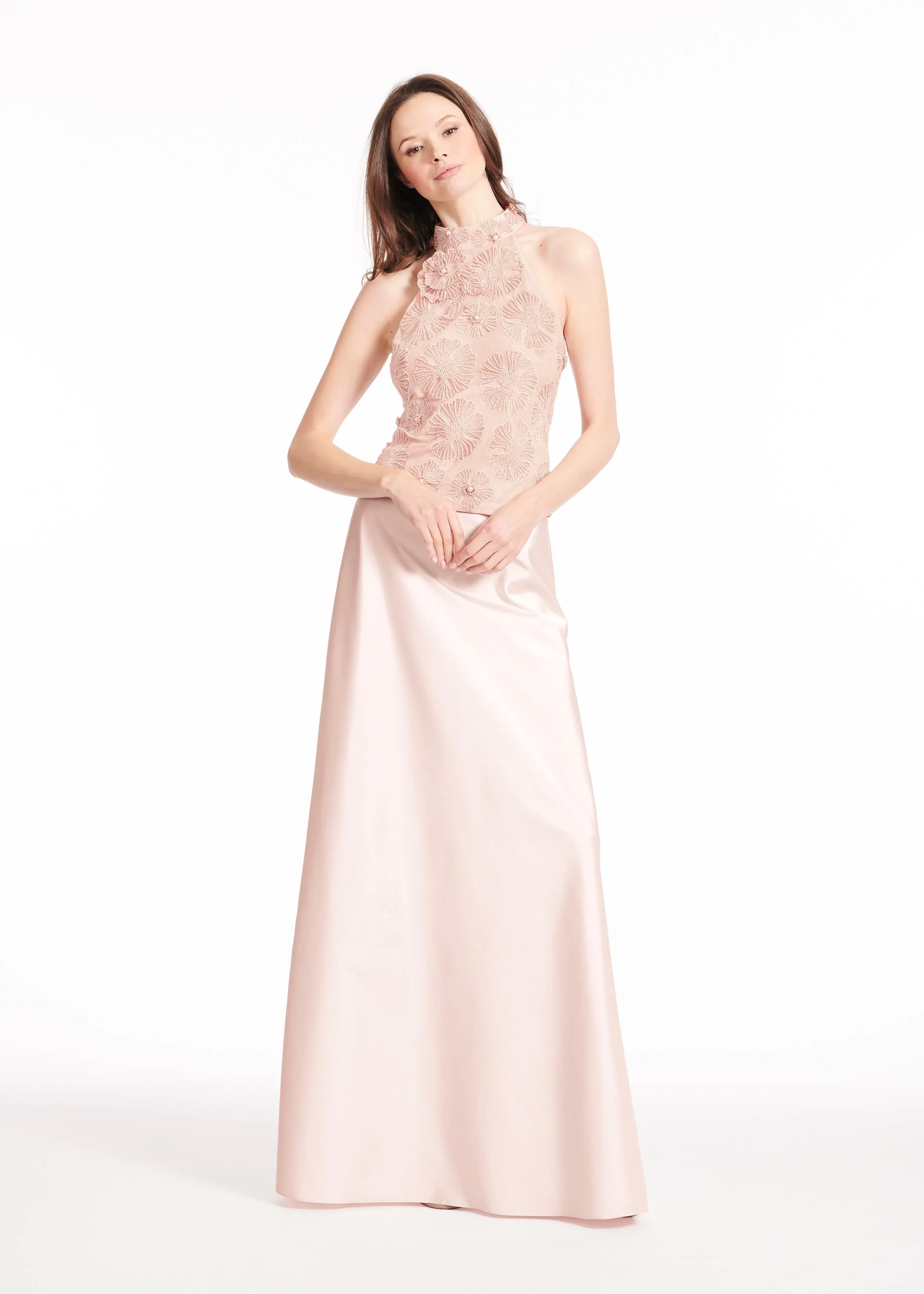 PEARL FLOWER MOCK NECK TOP BLUSH